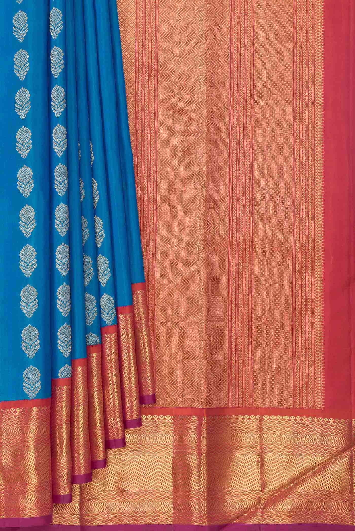 Pure Silk Pure Zari Aqua Blue Dual Tone Kanchipuram Saree
