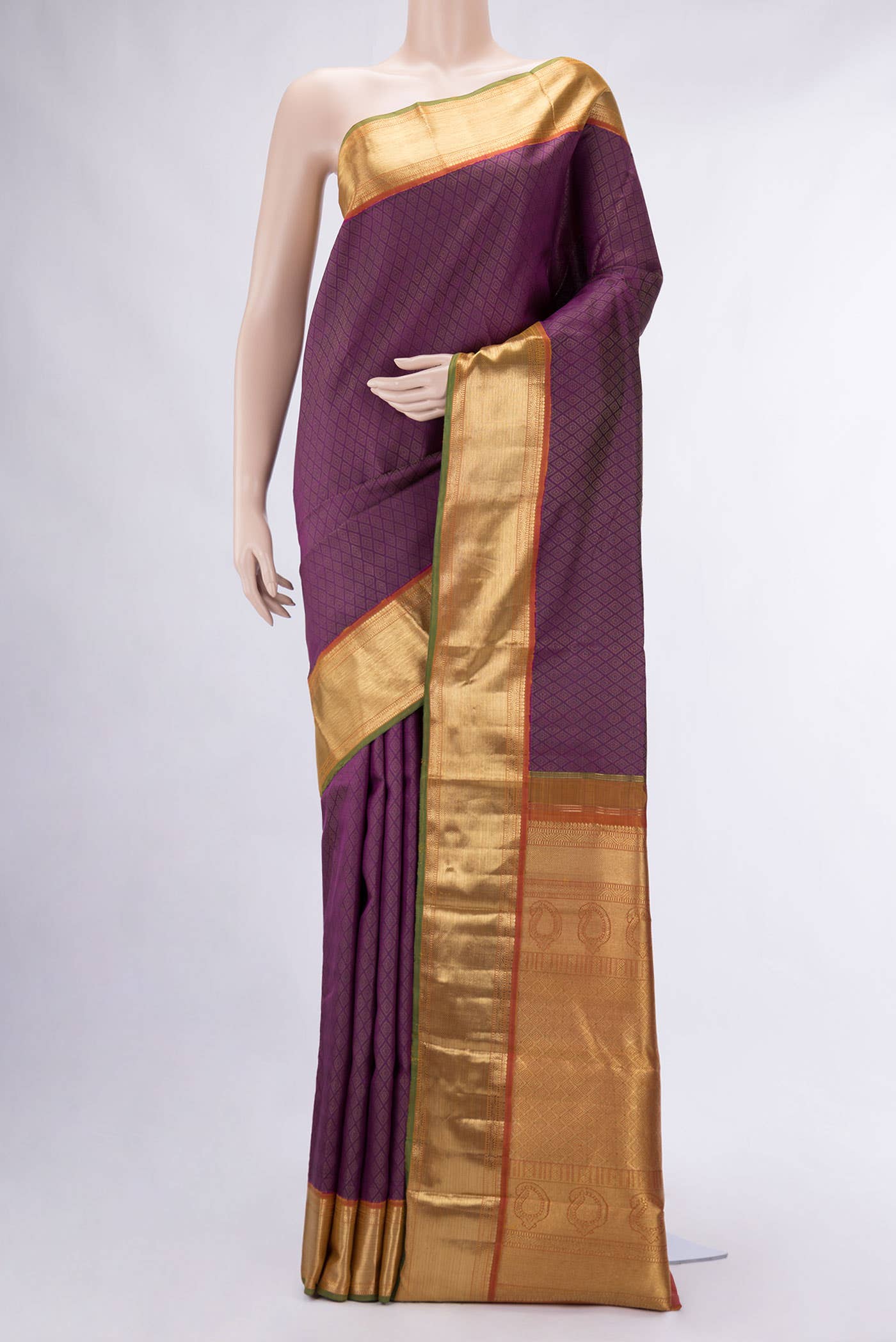 Pure Silk Pure Zari Purple Dual Tone Kanchipuram Saree