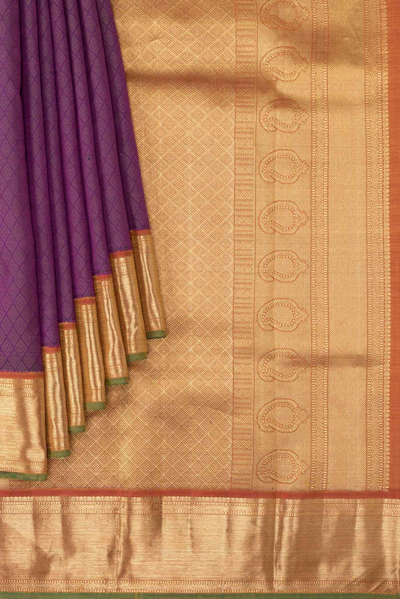 Pure Silk Pure Zari Purple Dual Tone Kanchipuram Saree