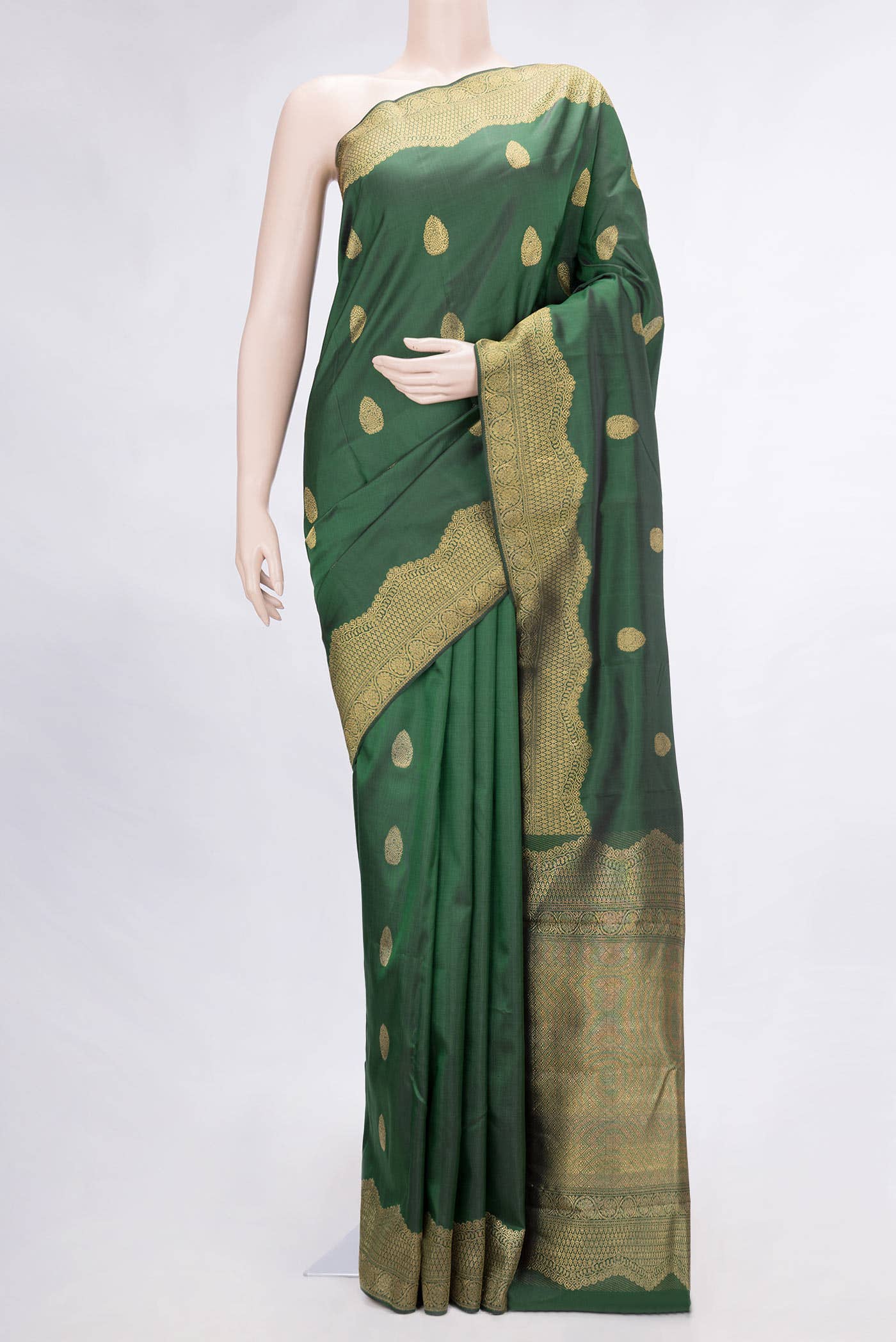 Pure Silk Pure Zari Green Dual Tone Kanchipuram Saree