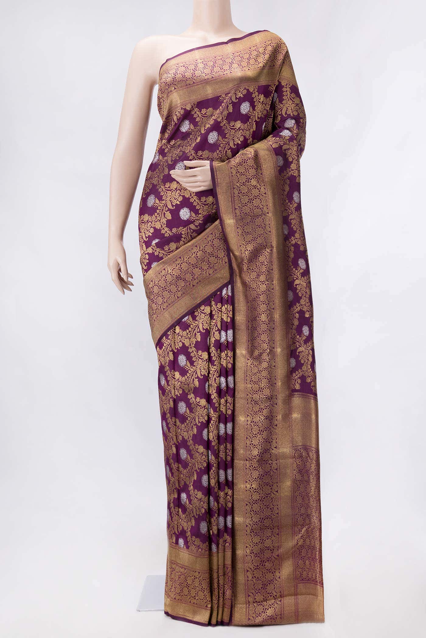 Pure Silk Pure Zari Magenta Dual Tone Kanchipuram Saree