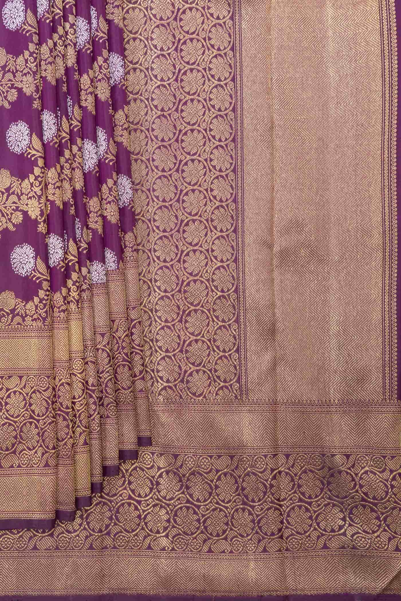Pure Silk Pure Zari Magenta Dual Tone Kanchipuram Saree