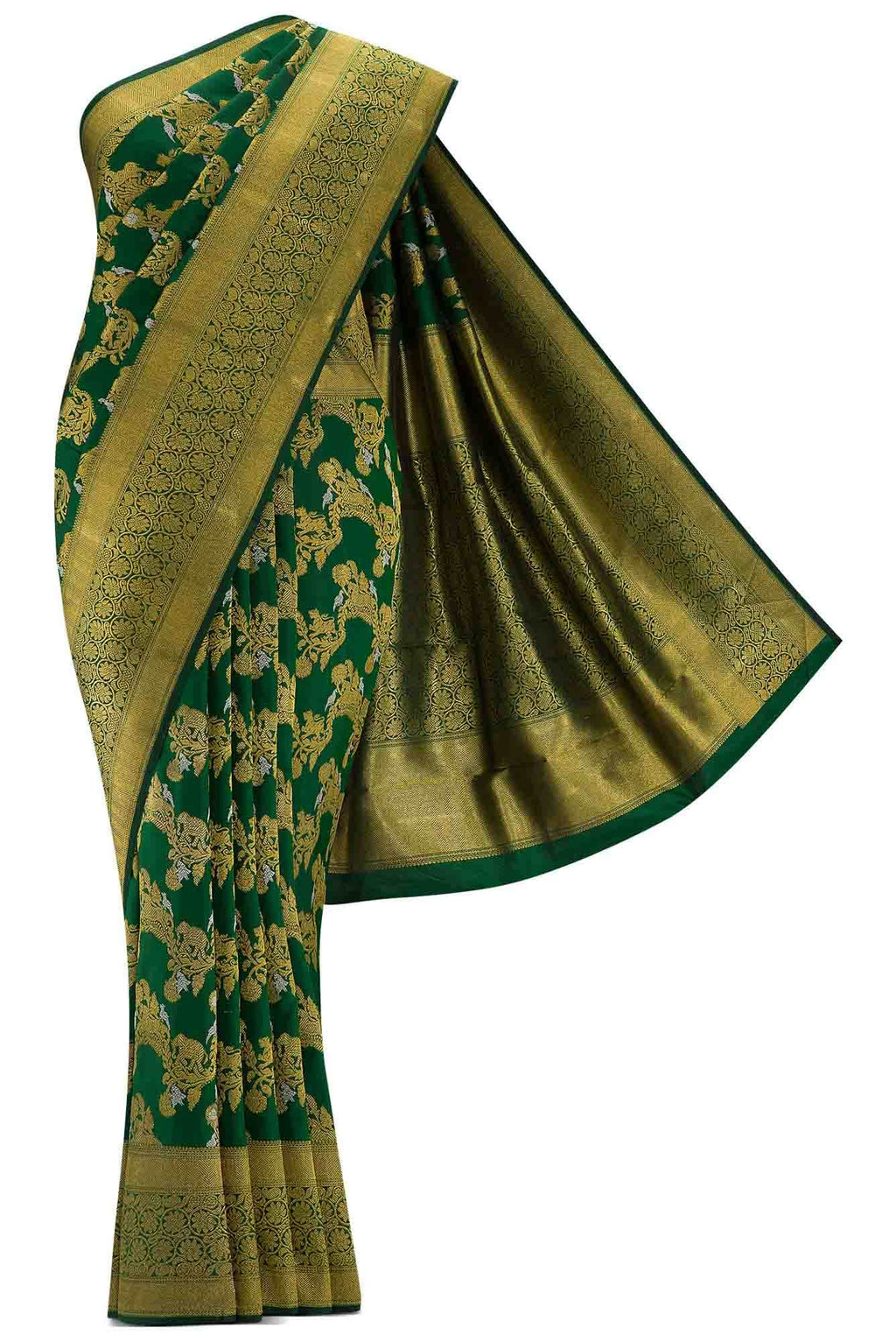 Pure Silk Pure Zari Green Dual Tone Kanchipuram Saree