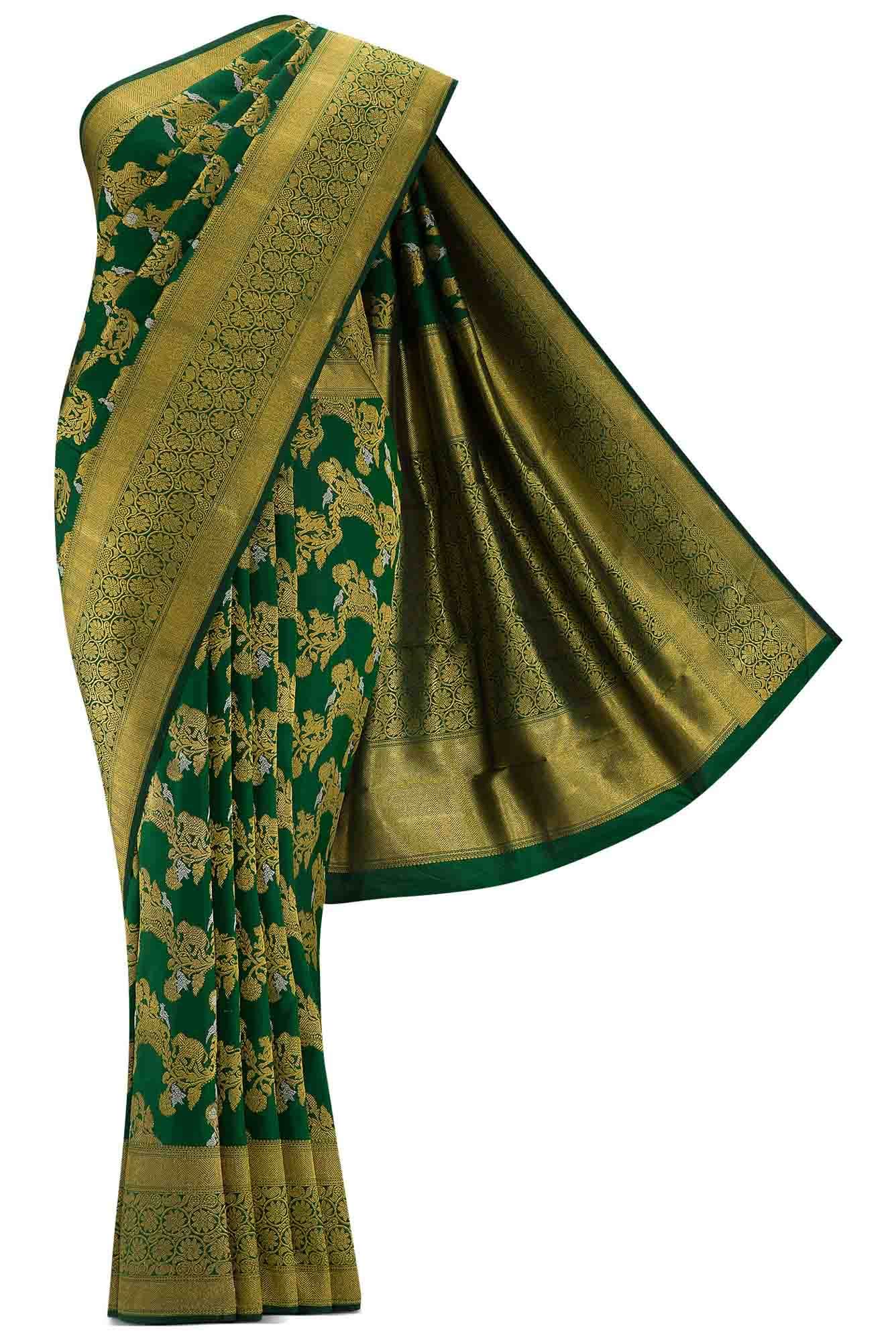 Pure Silk Pure Zari Green Dual Tone Kanchipuram Saree