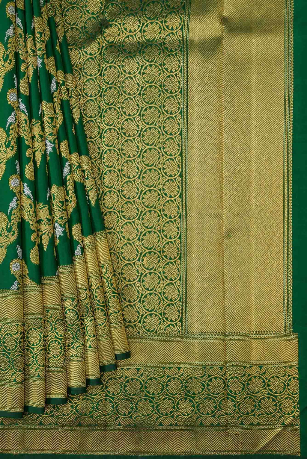 Pure Silk Pure Zari Green Dual Tone Kanchipuram Saree