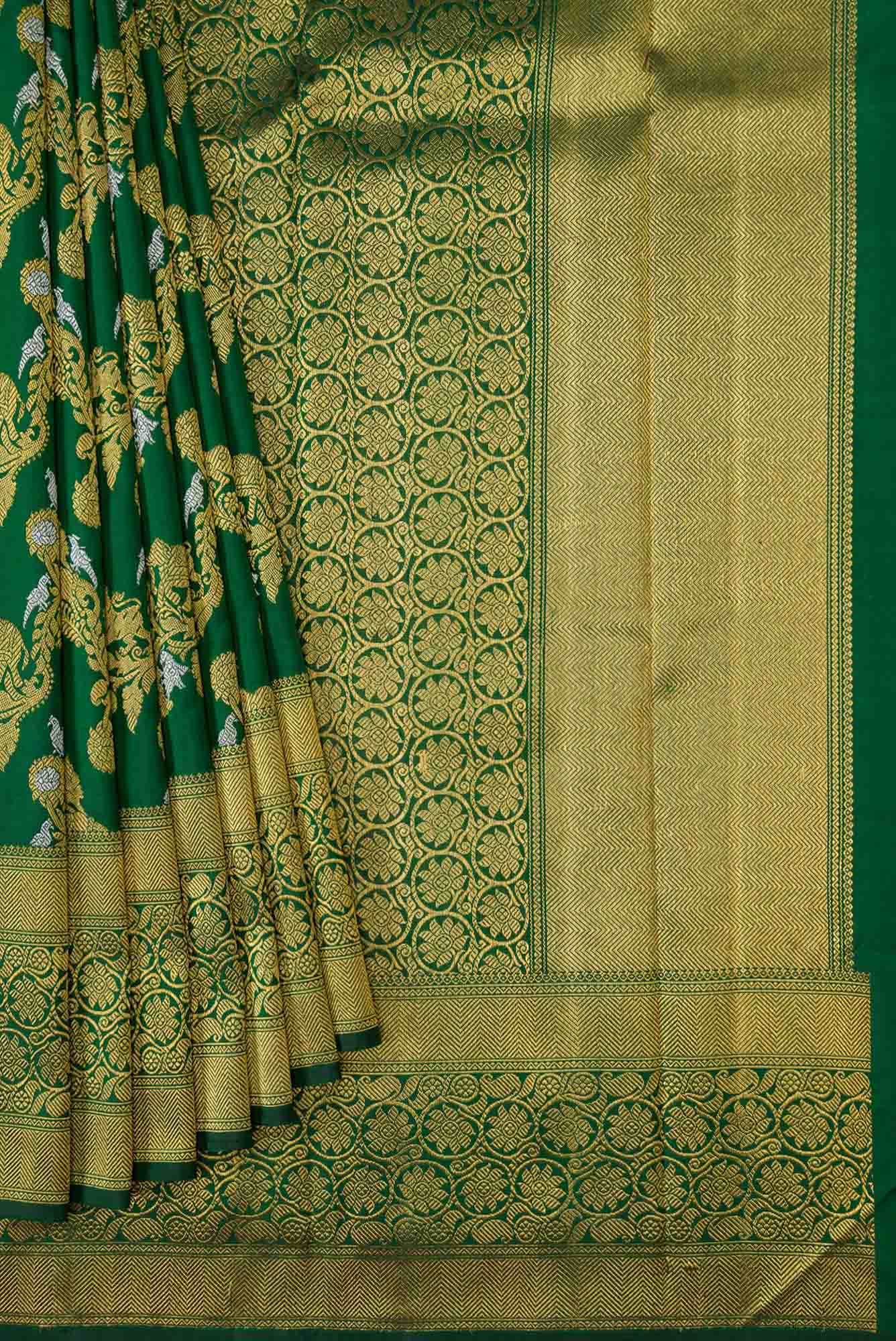 Pure Silk Pure Zari Green Dual Tone Kanchipuram Saree