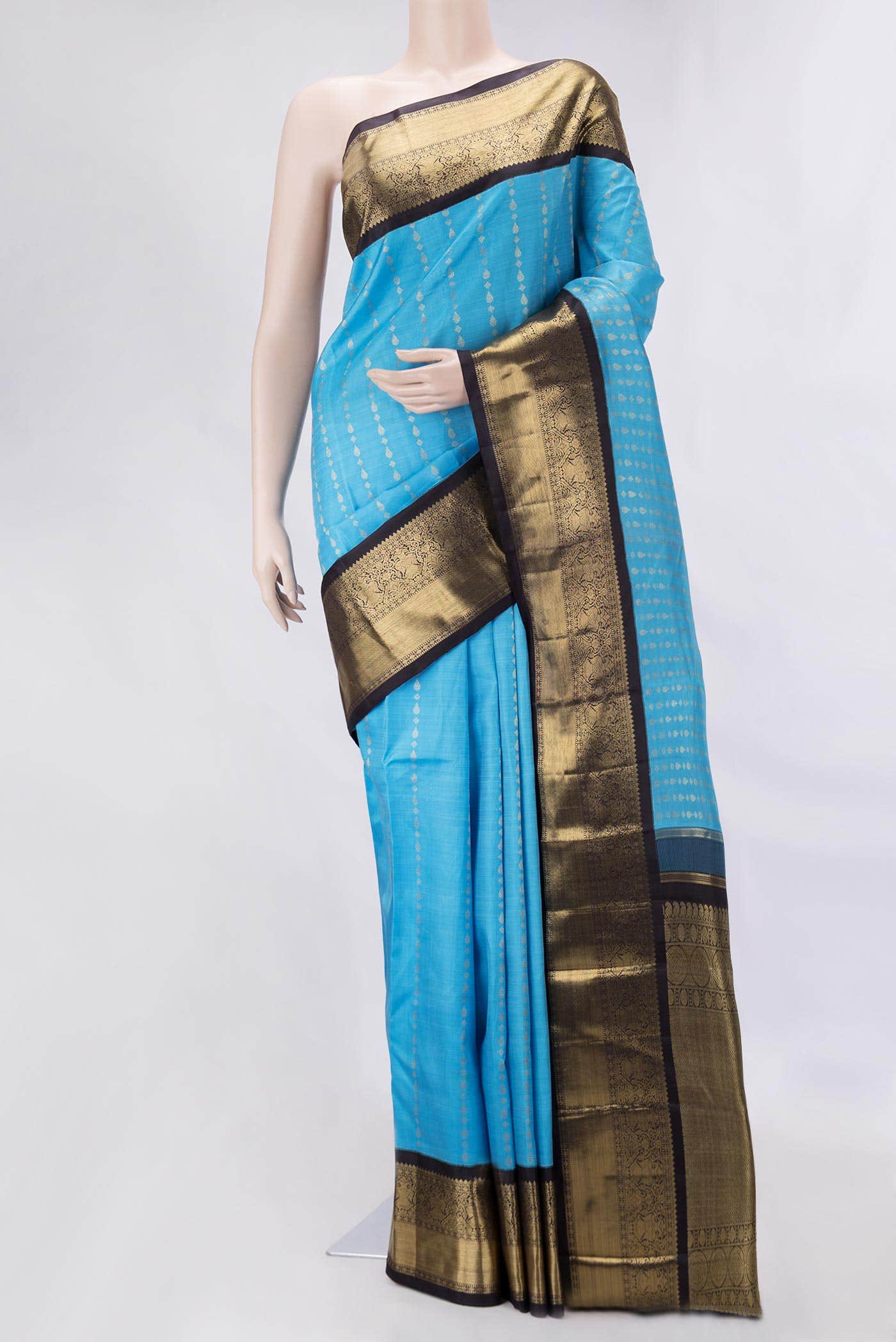 Pure Silk Pure Zari Sky Blue Dual Tone Kanchipuram Saree