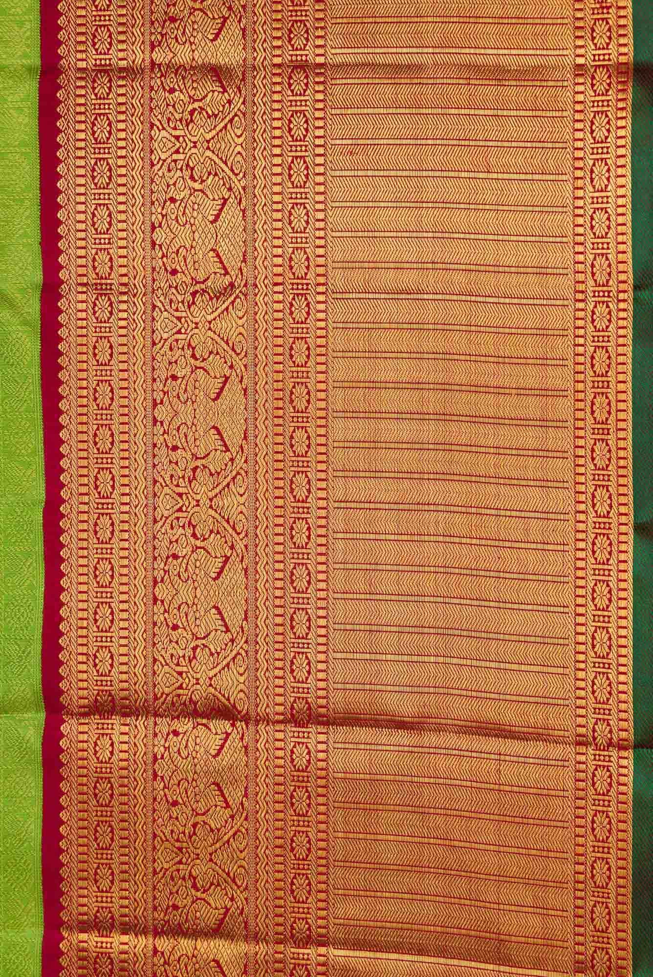 Pure Silk Pure Zari Parrot Green Dual Tone Kanchipuram Saree