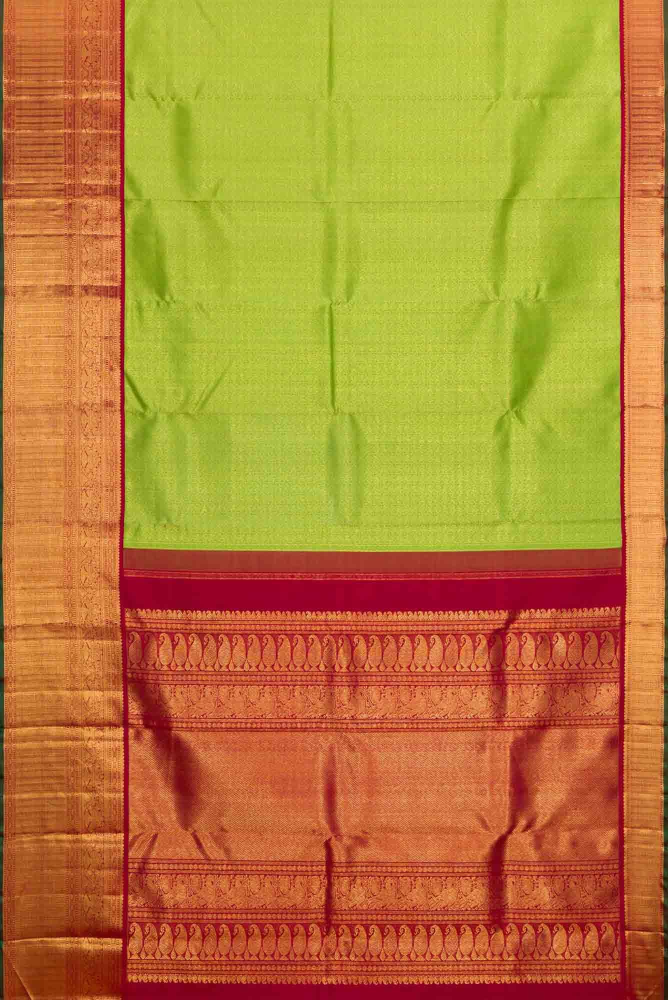 Pure Silk Pure Zari Parrot Green Dual Tone Kanchipuram Saree