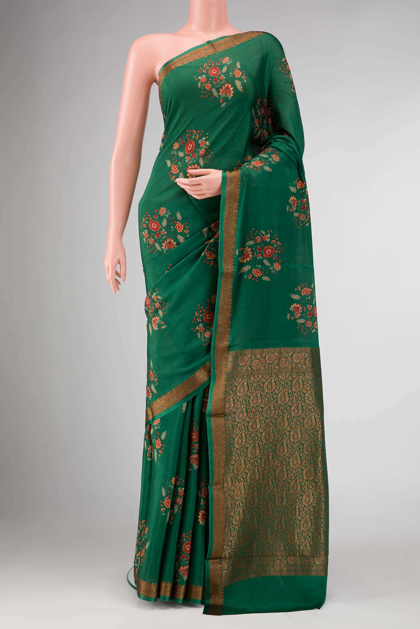 Green Dual Tone Mysore Crepe Saree