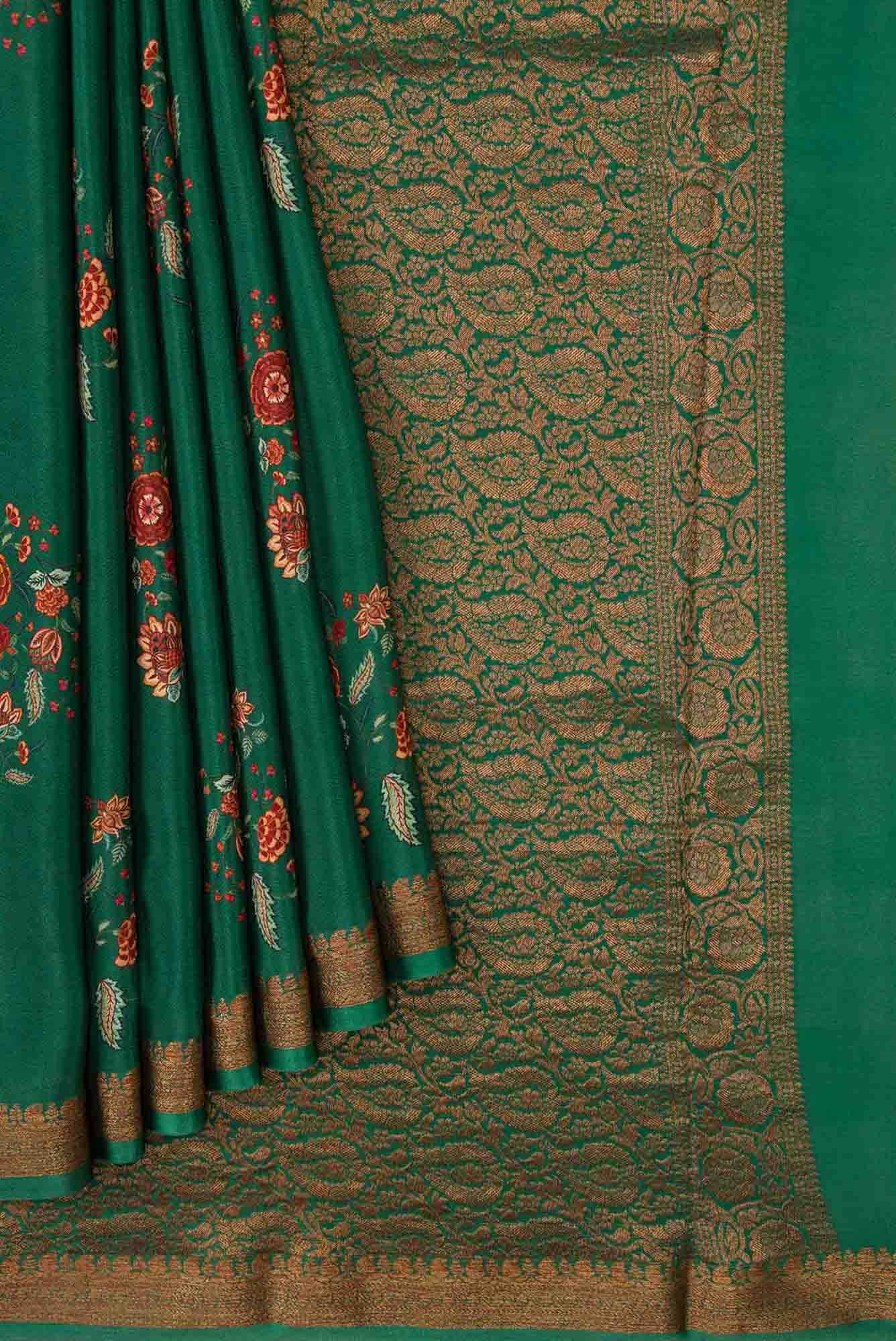 Green Dual Tone Mysore Crepe Saree
