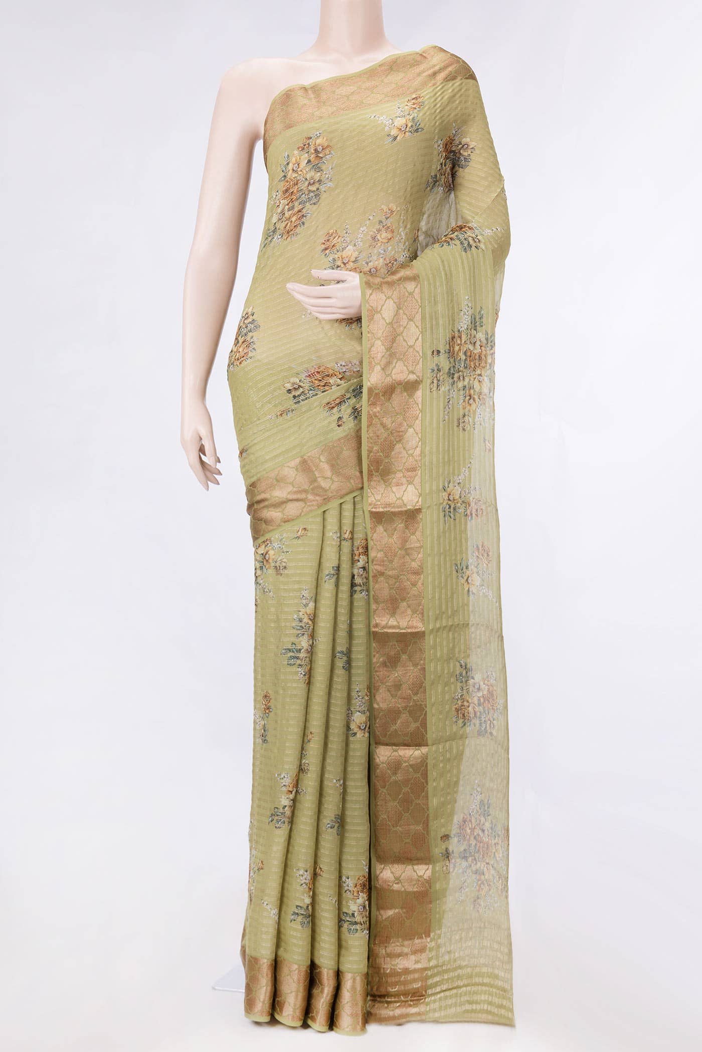 Green Dual Tone Mysore Crepe Saree