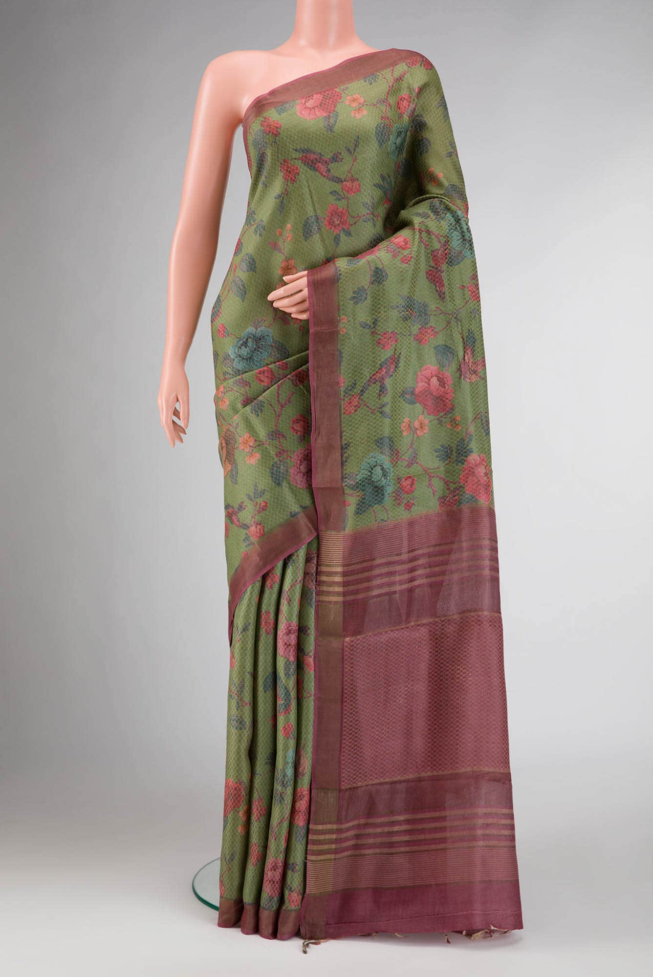 Green Dual Tone Tussar Silk Saree