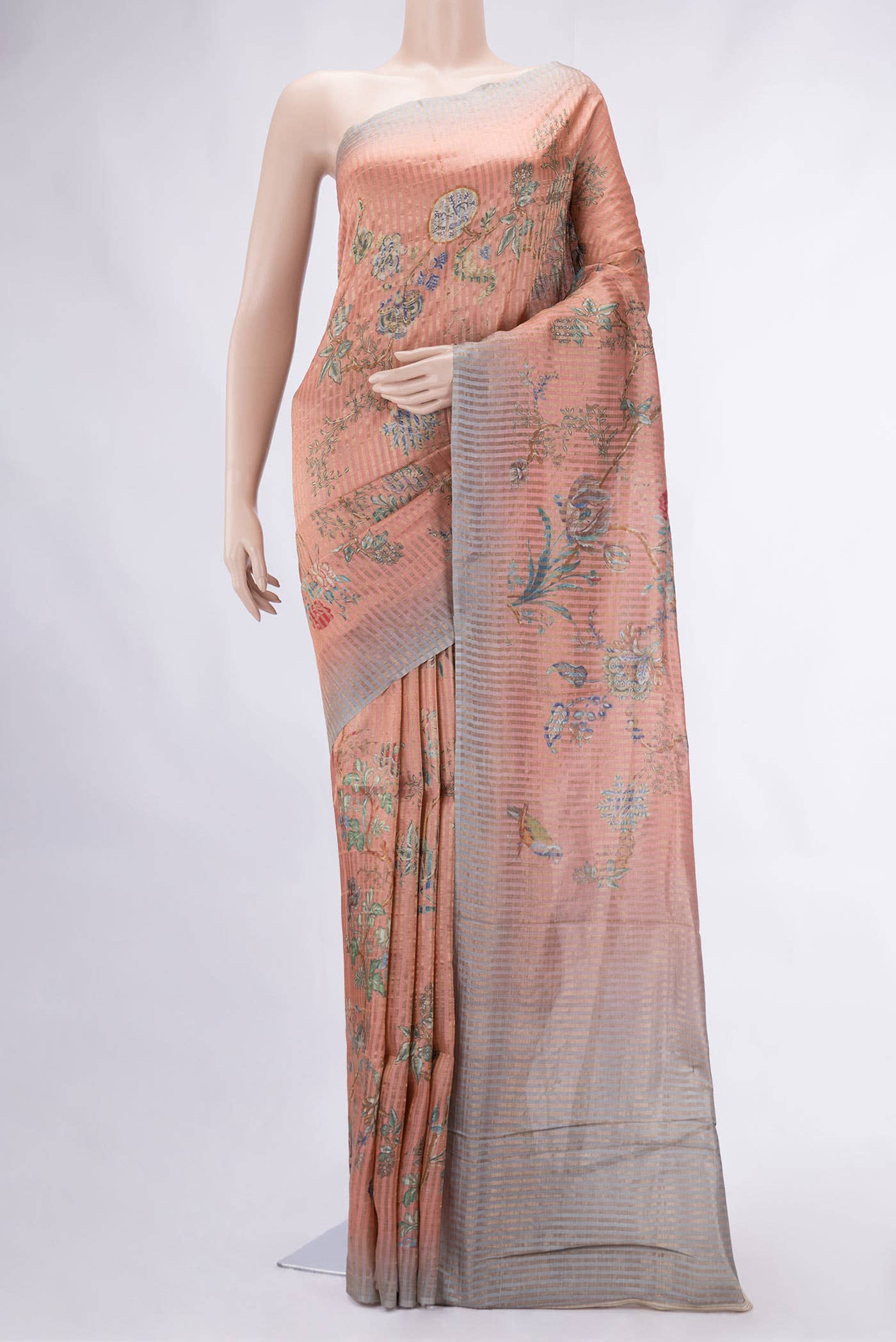 Peach Tussar Silk Saree