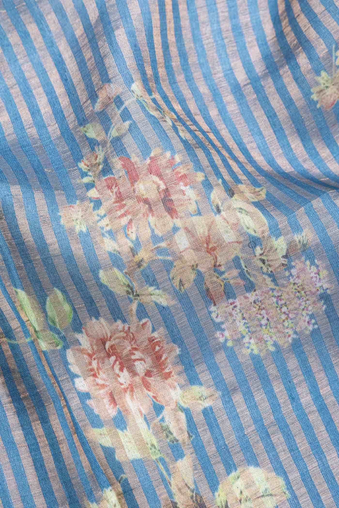 Slate Blue Tussar Silk Saree