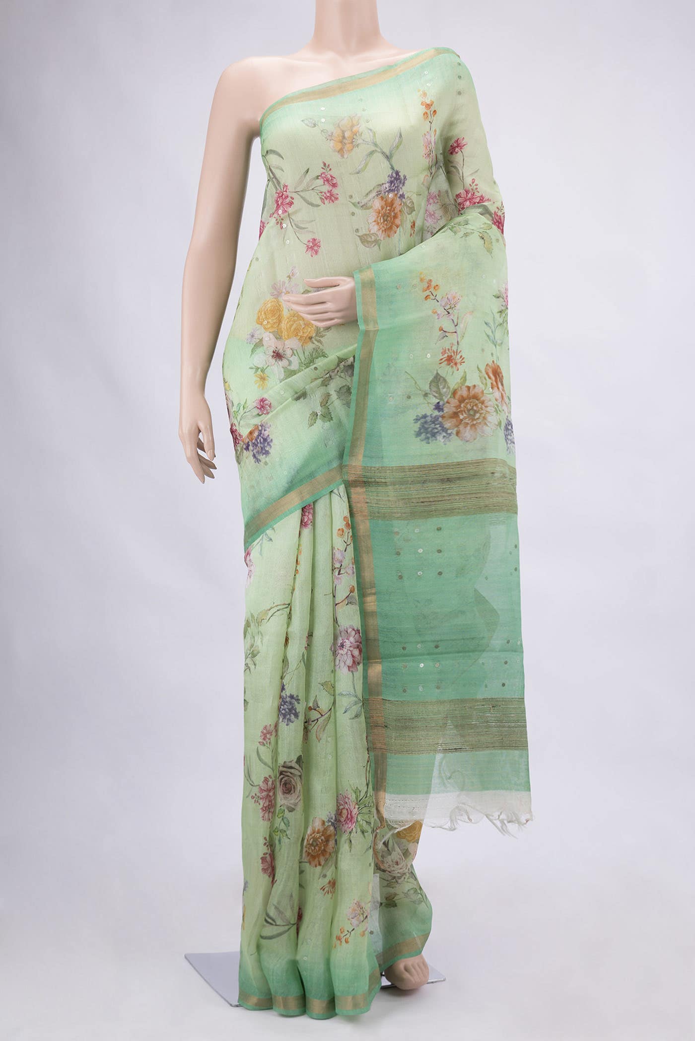 Green Dual Tone Tussar Silk Saree