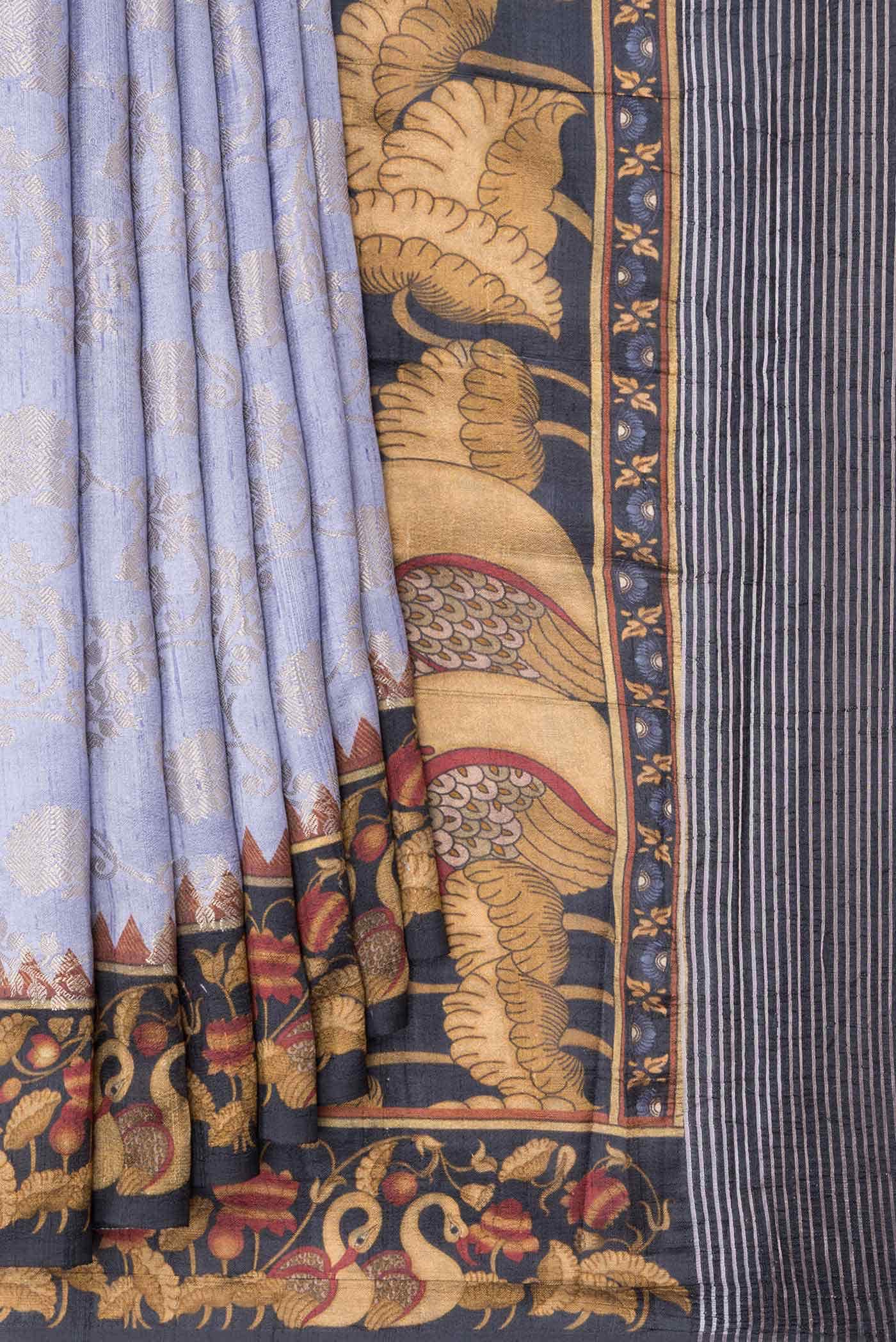 Lavender Tussar Silk Saree