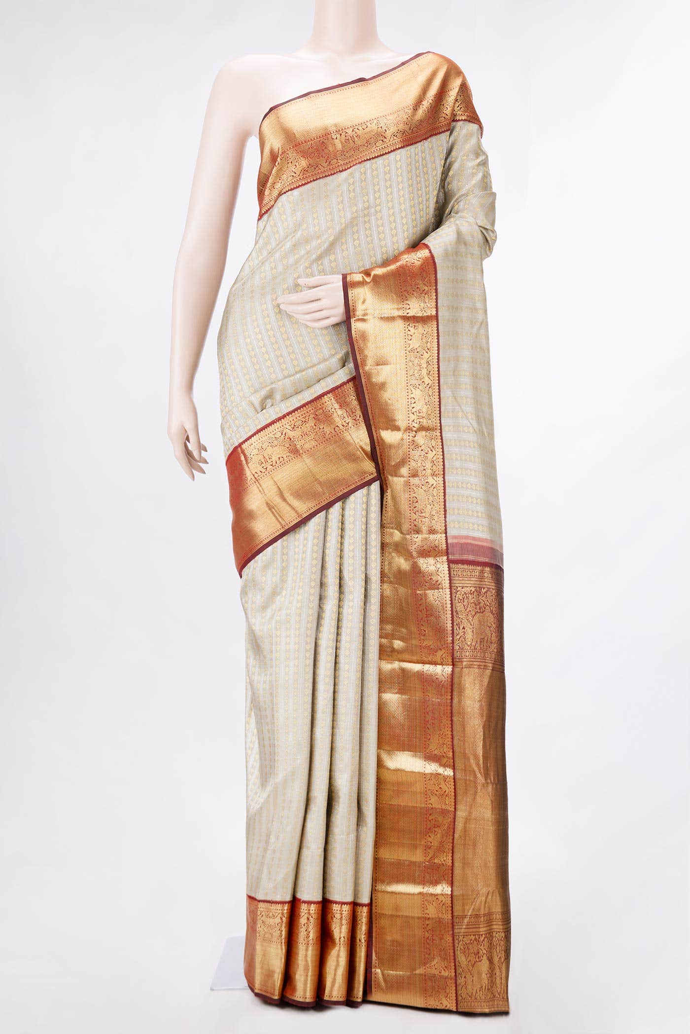 Grey Dual Tone Kanchipuram Silk Saree