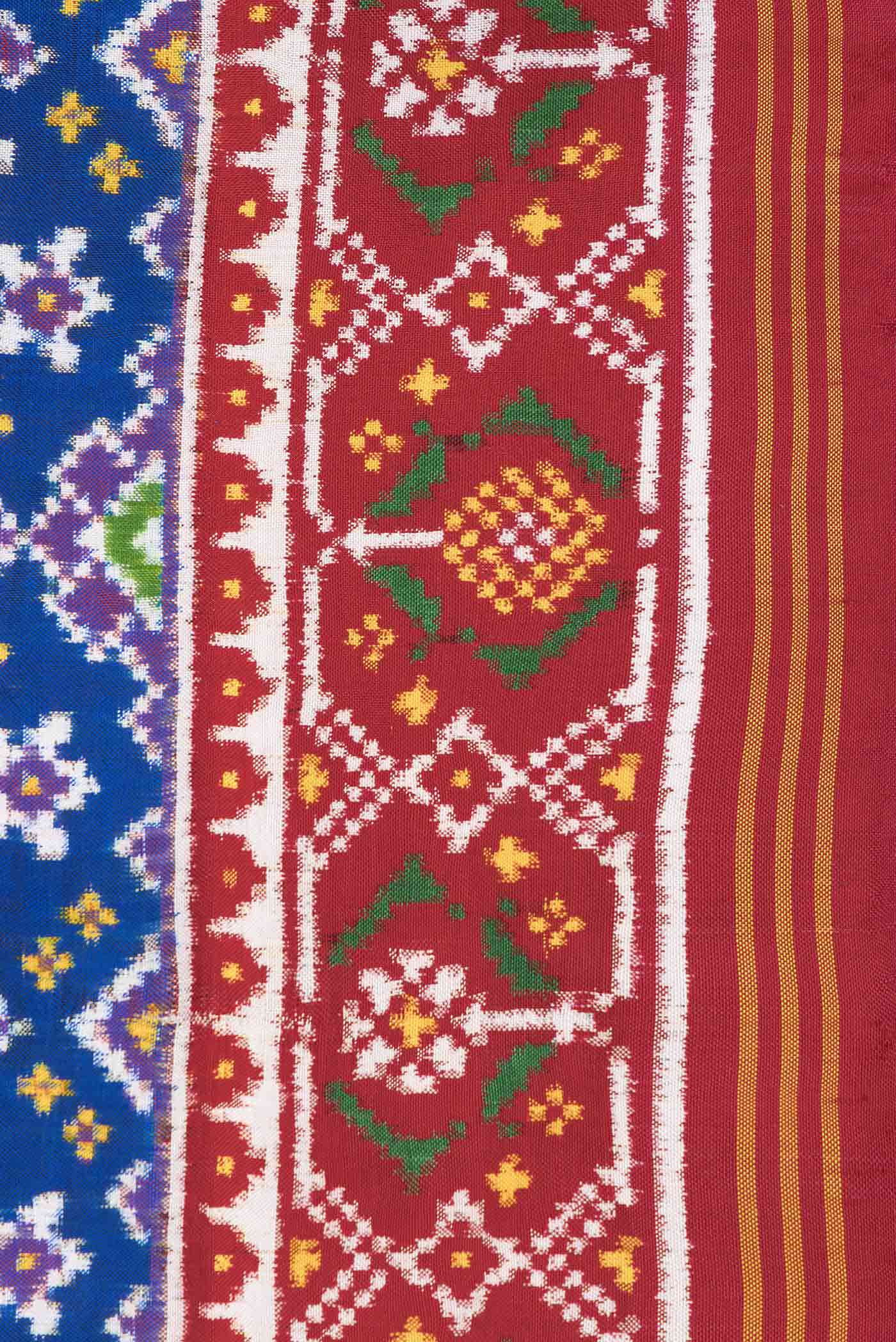 Pure Silk Pure Zari Royal Blue Dual Tone Double Ikat Saree