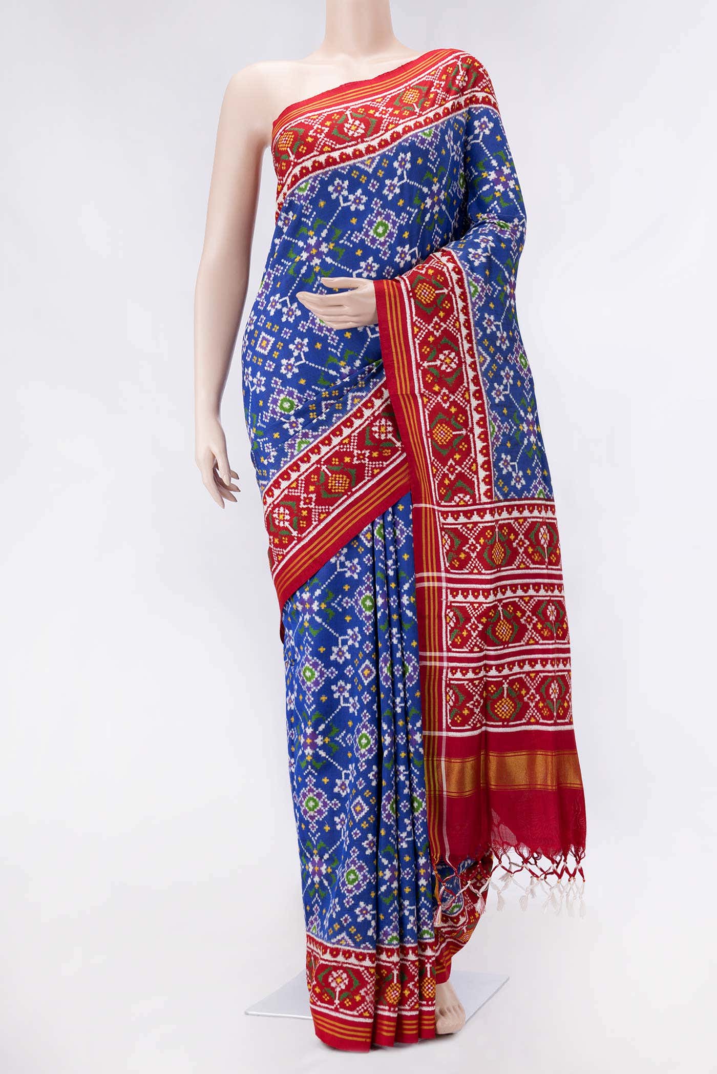 Pure Silk Pure Zari Royal Blue Dual Tone Double Ikat Saree