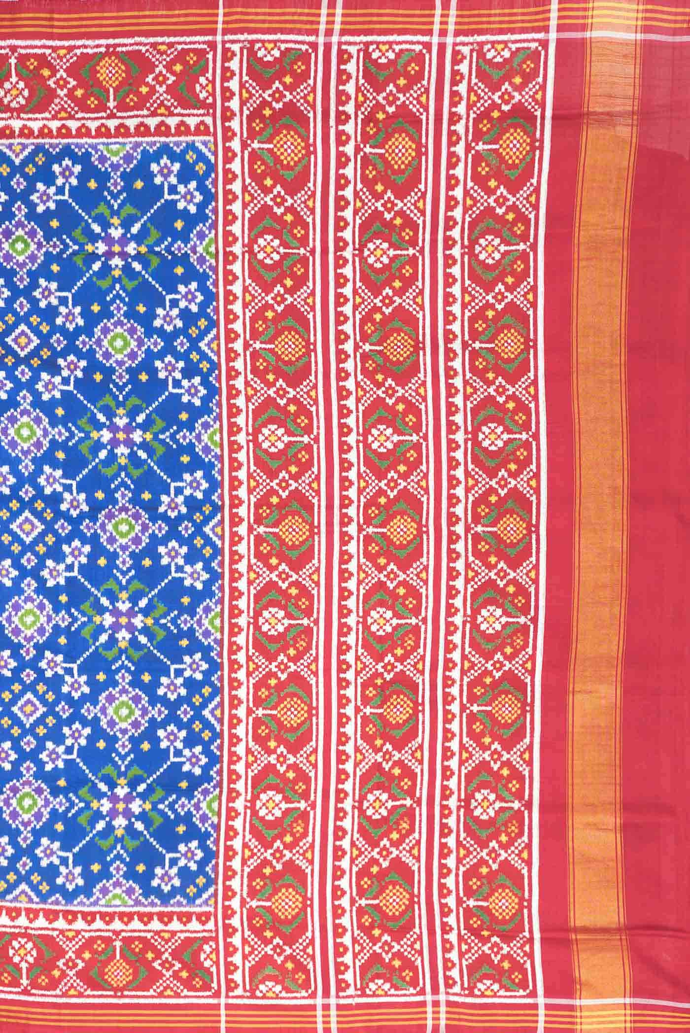 Pure Silk Pure Zari Royal Blue Dual Tone Double Ikat Saree