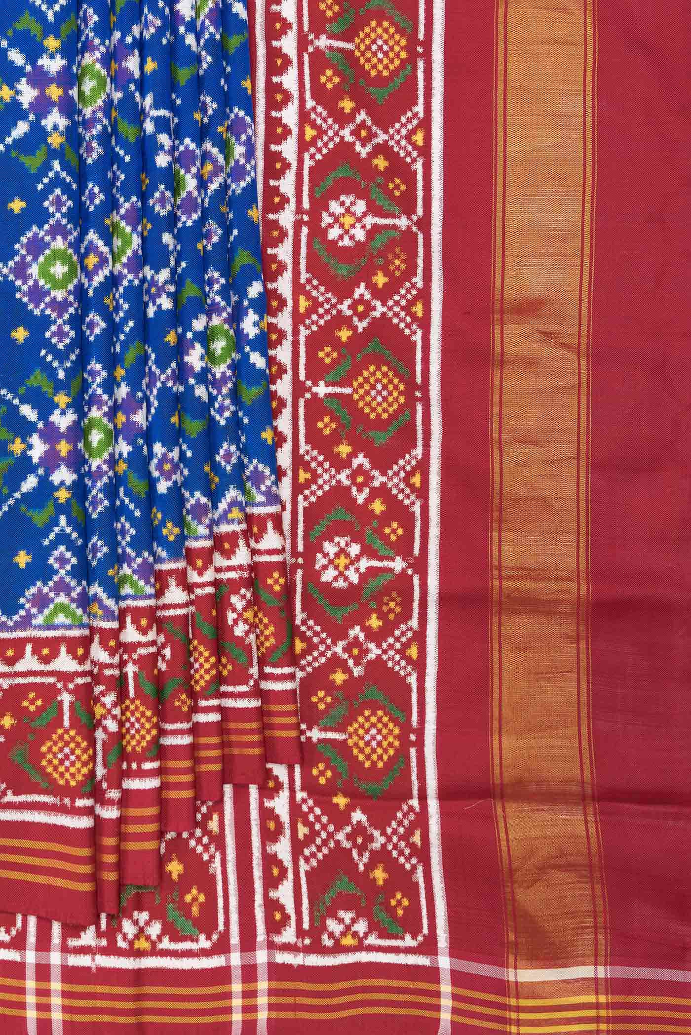 Pure Silk Pure Zari Royal Blue Dual Tone Double Ikat Saree