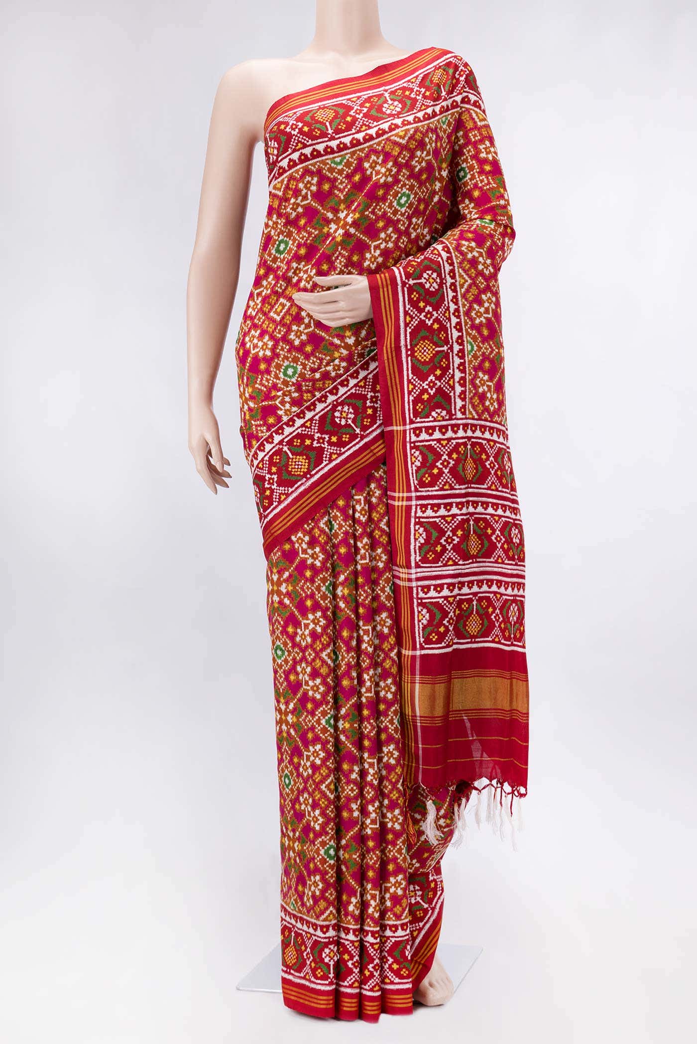 Pure Silk Pure Zari Mustard Dual Tone Double Ikat Saree