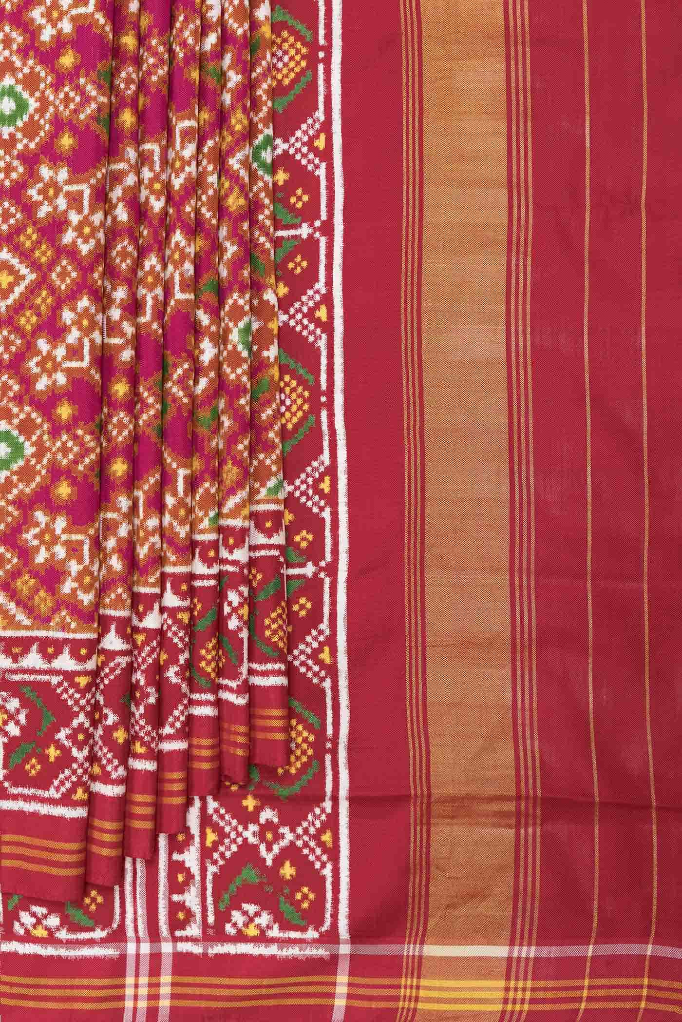 Pure Silk Pure Zari Mustard Dual Tone Double Ikat Saree