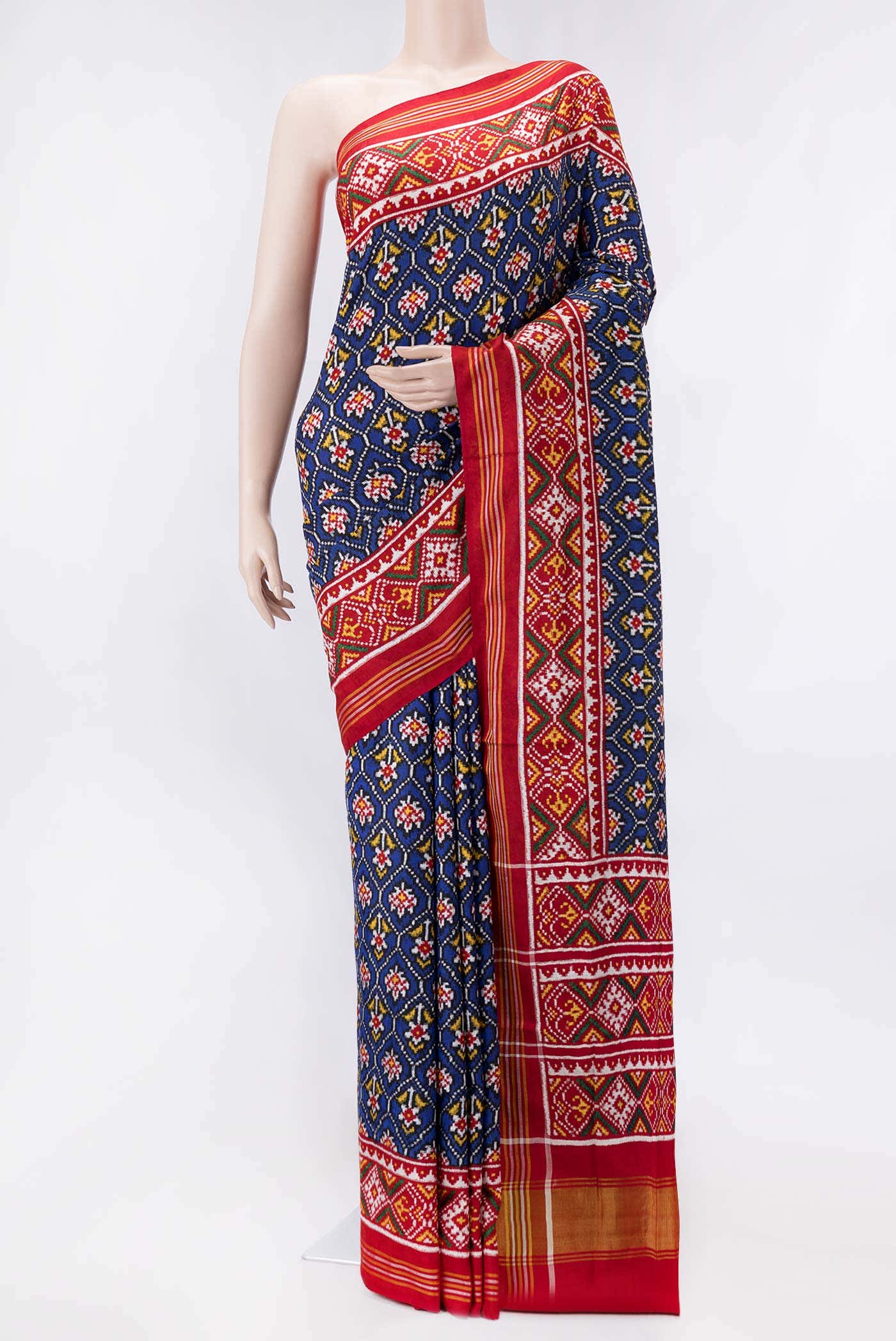 Pure Silk Pure Zari Royal Blue Dual Tone Double Ikat Saree