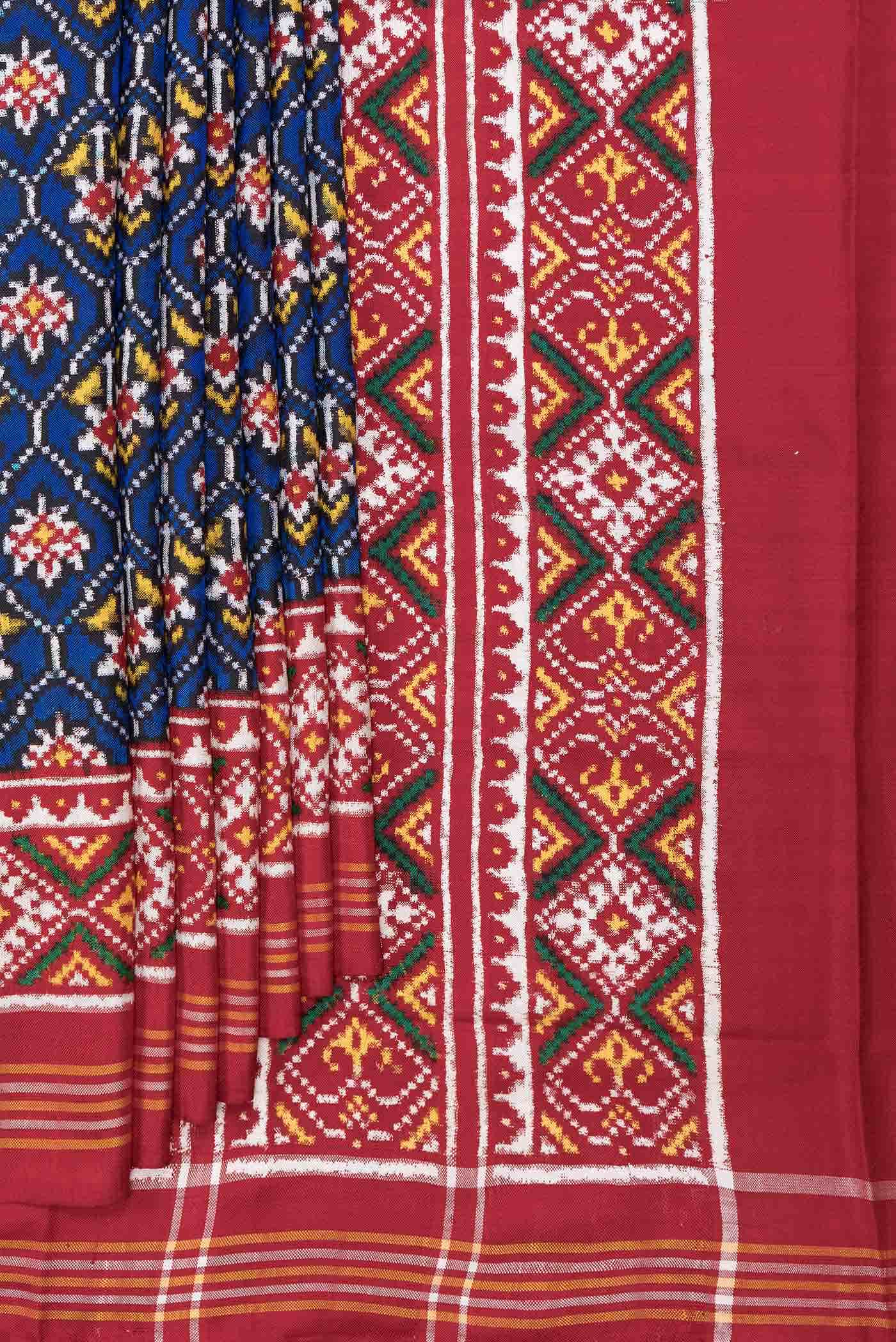 Pure Silk Pure Zari Royal Blue Dual Tone Double Ikat Saree