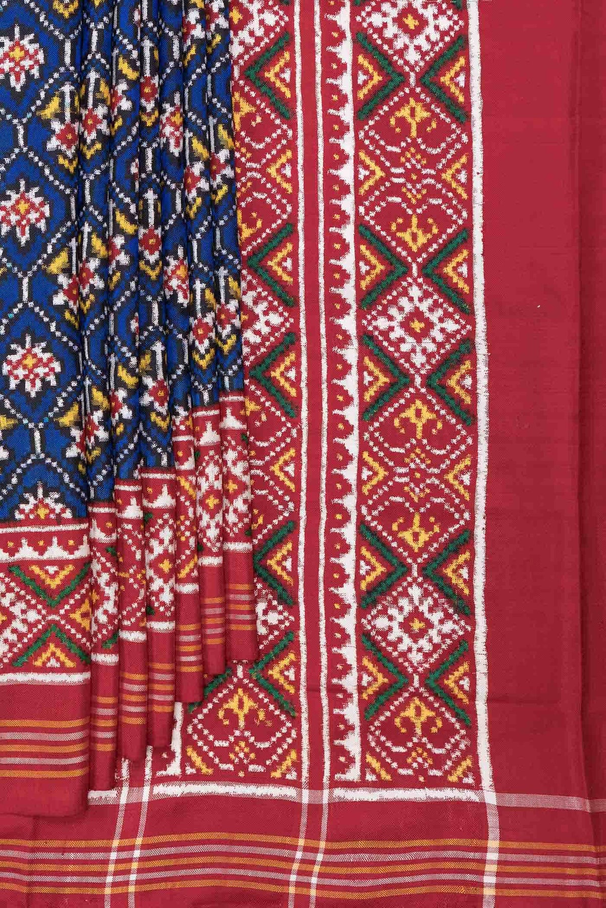 Pure Silk Pure Zari Royal Blue Dual Tone Double Ikat Saree