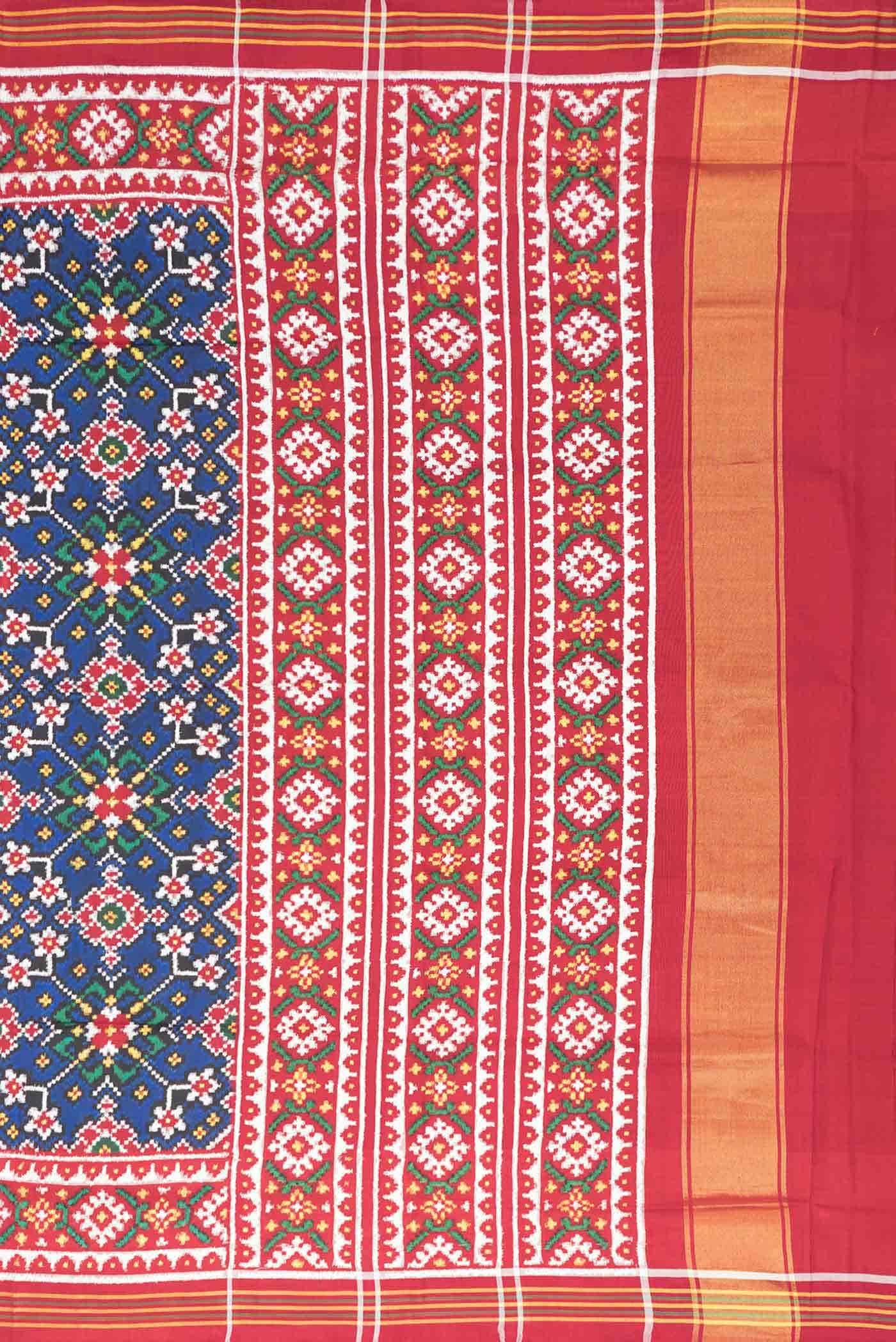 Pure Silk Pure Zari Royal Blue Dual Tone Double Ikat Saree