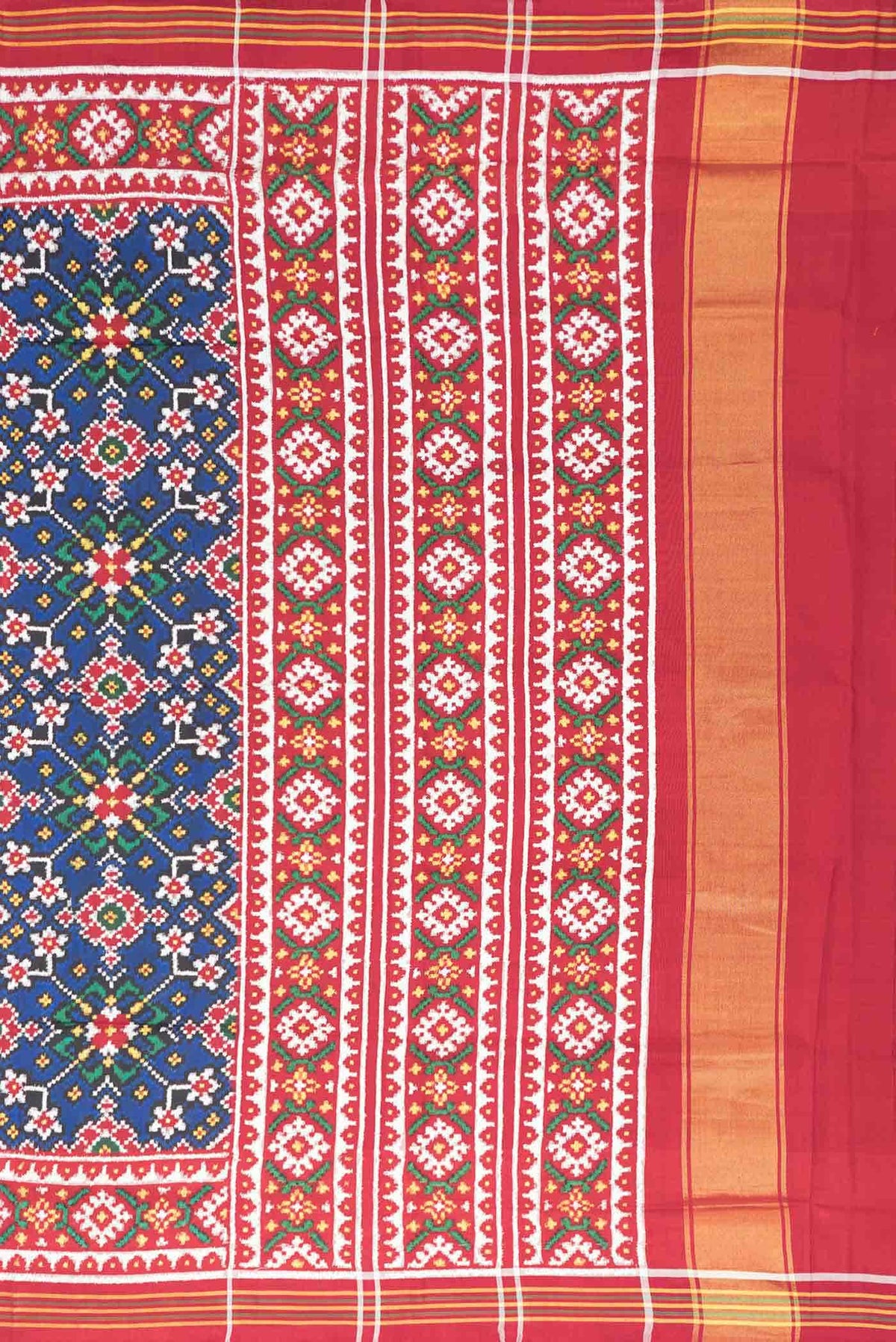 Pure Silk Pure Zari Royal Blue Dual Tone Double Ikat Saree