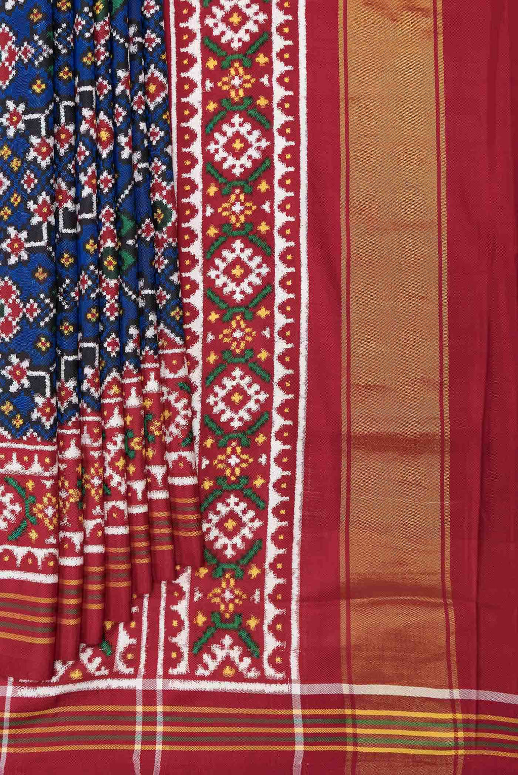 Pure Silk Pure Zari Royal Blue Dual Tone Double Ikat Saree