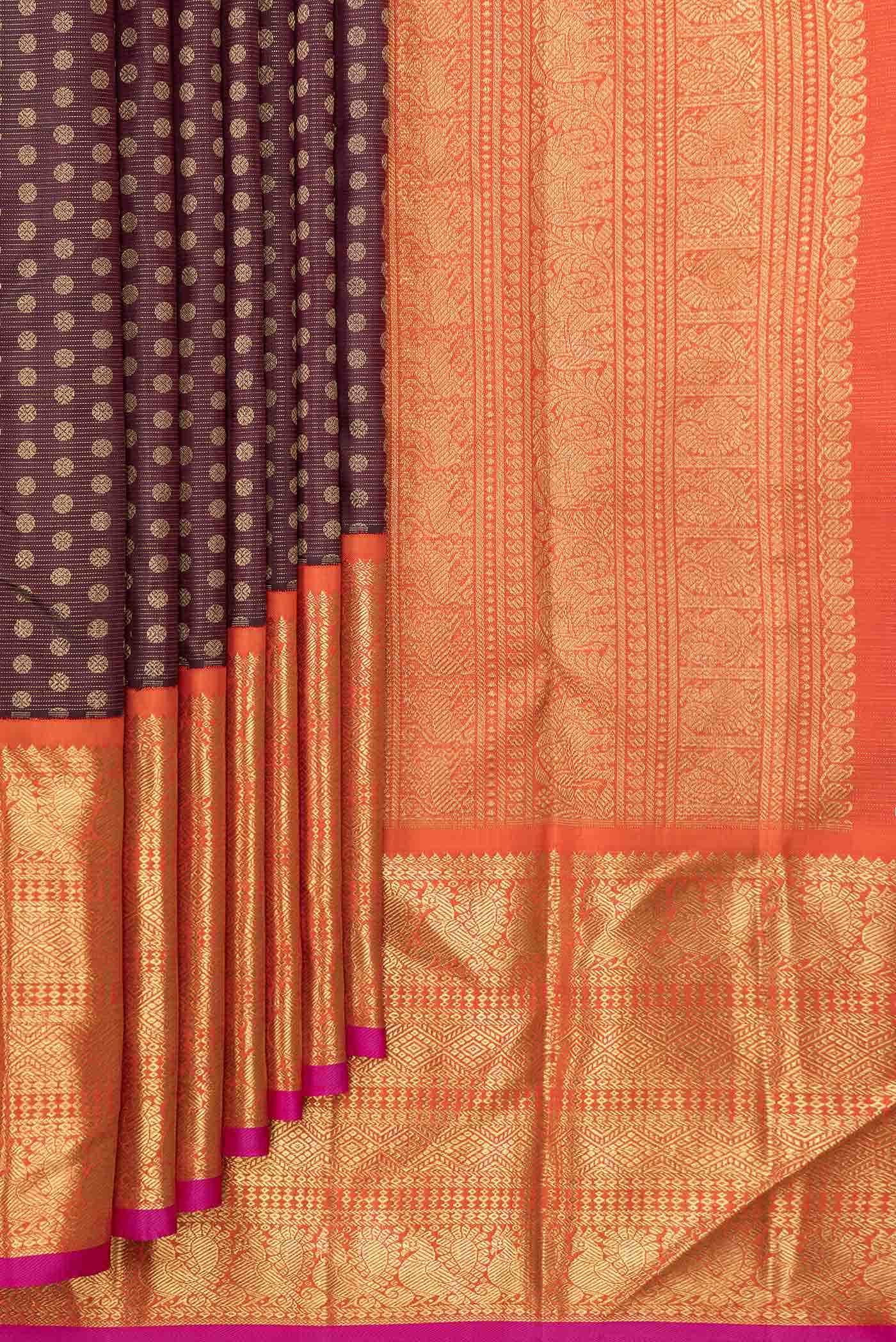 Pure Silk Pure Zari Coffee Brown Dual Tone Kanchipuram Saree