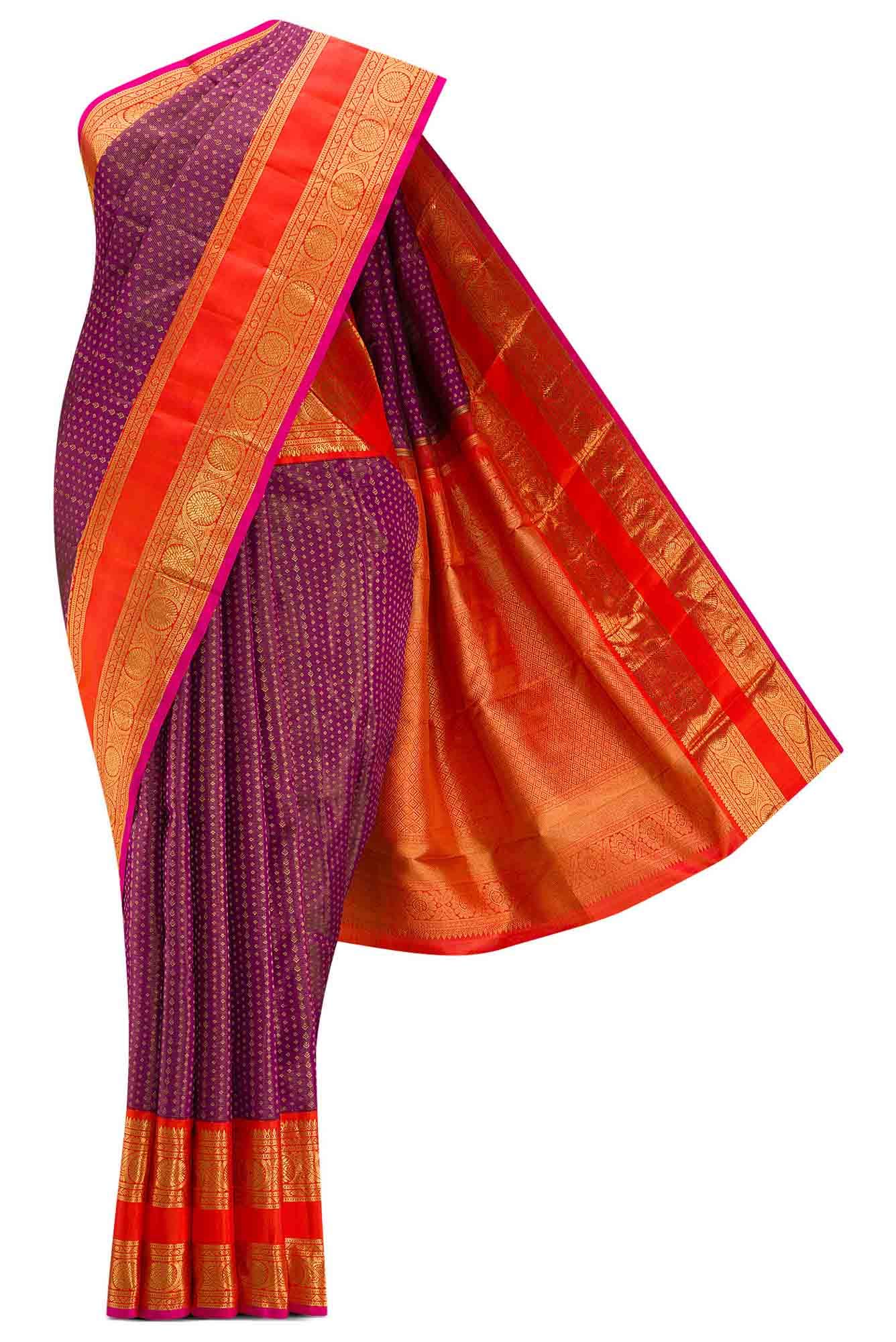 Pure Silk Pure Zari Light Magenta Dual Tone Kanchipuram Saree