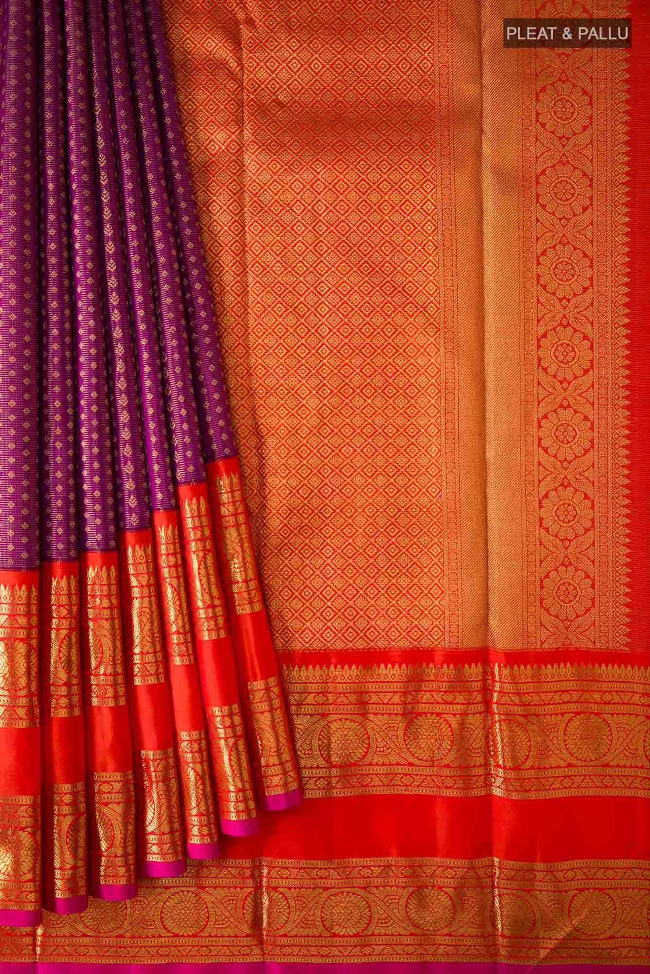 Pure Silk Pure Zari Light Magenta Dual Tone Kanchipuram Saree