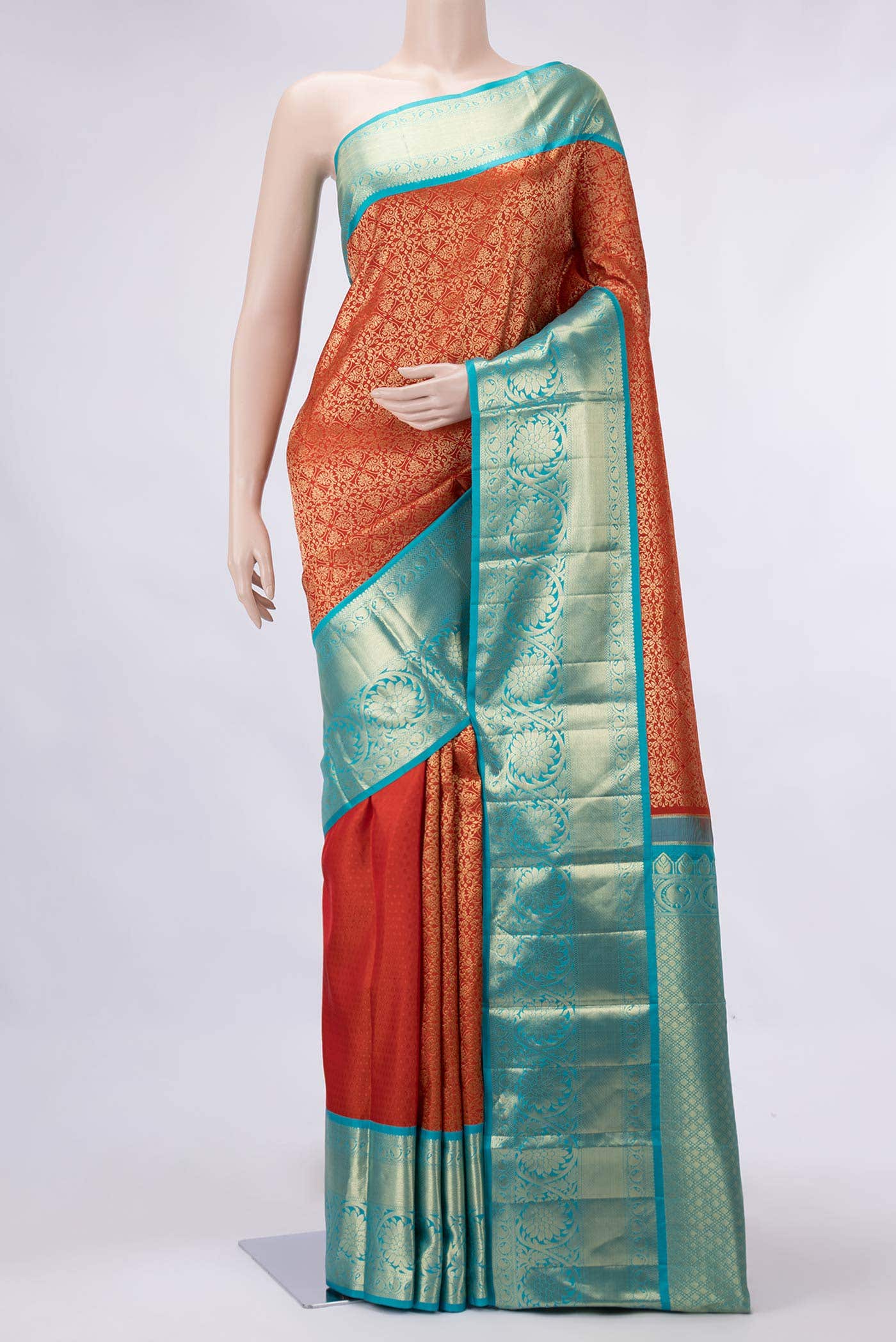 Brick Orange Dual Tone Kanchipuram Silk Saree