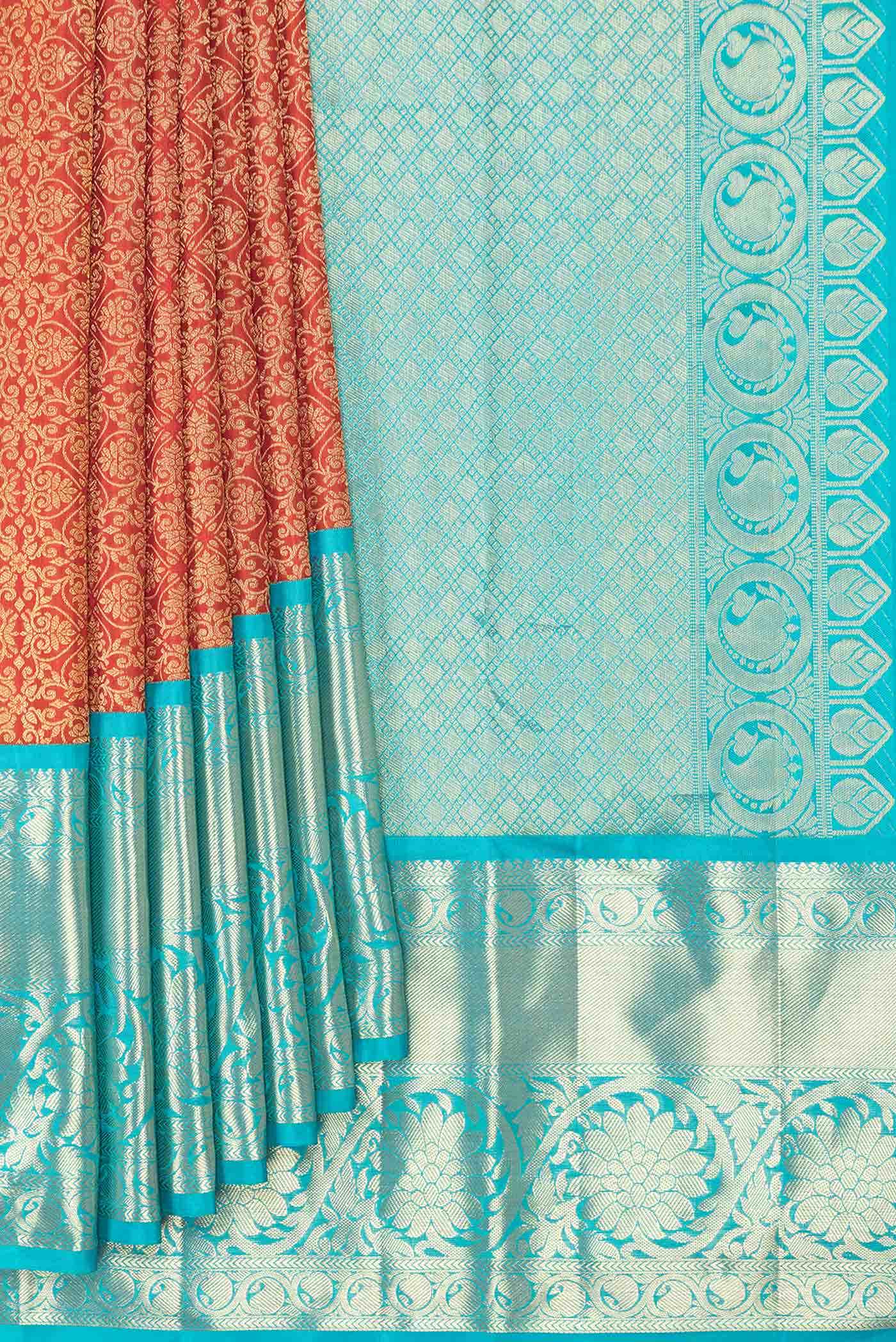 Brick Orange Dual Tone Kanchipuram Silk Saree