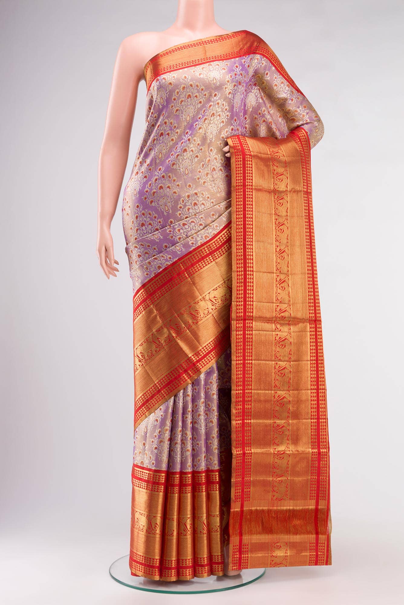Pure Silk Pure Zari Lavender Kanchipuram Tissue Saree