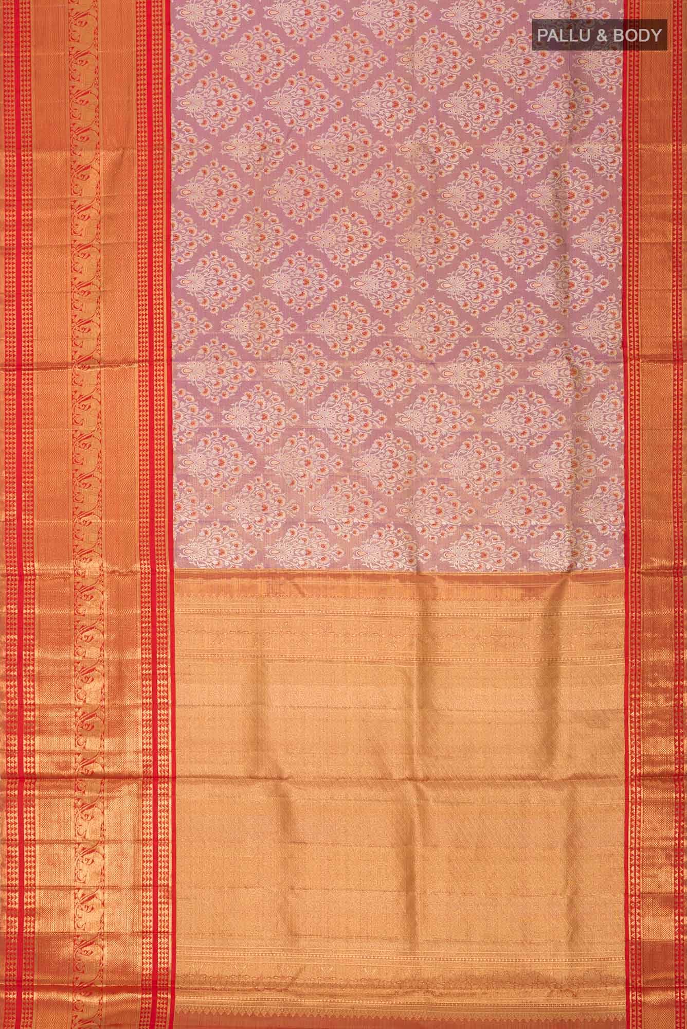 Pure Silk Pure Zari Lavender Kanjivaram Tissue Saree