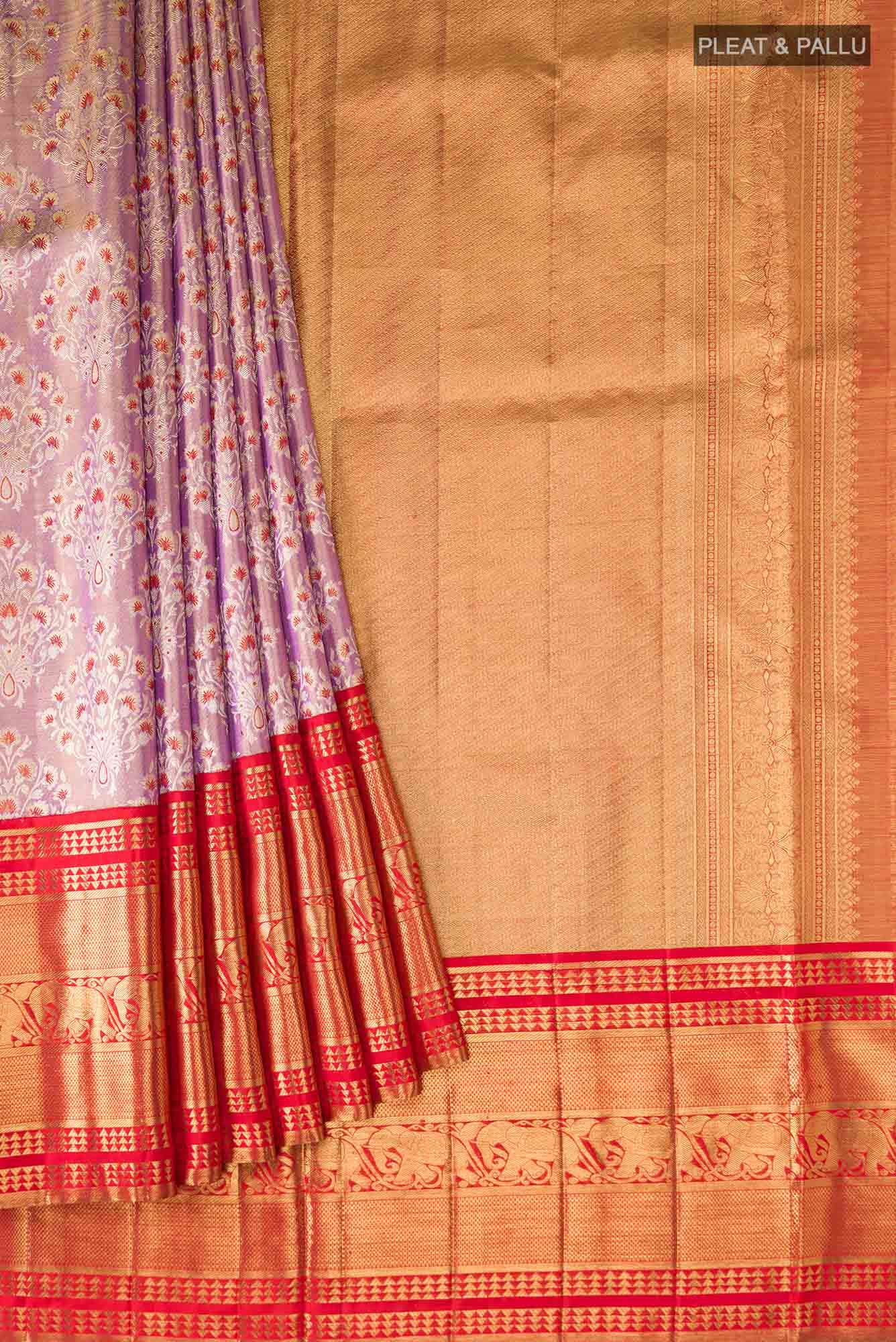Pure Silk Pure Zari Lavender Kanchipuram Tissue Saree