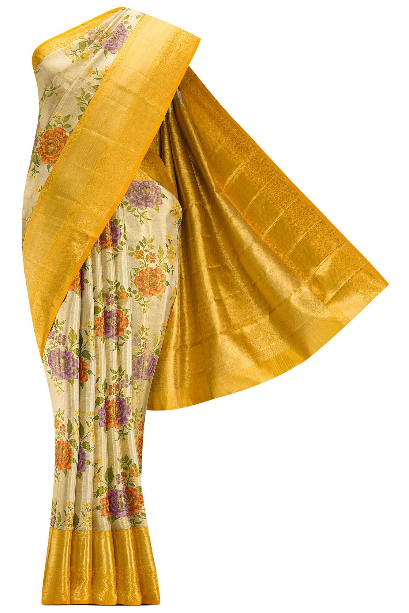 Gold Dual Tone Kanchipuram Tissue Silk Saree