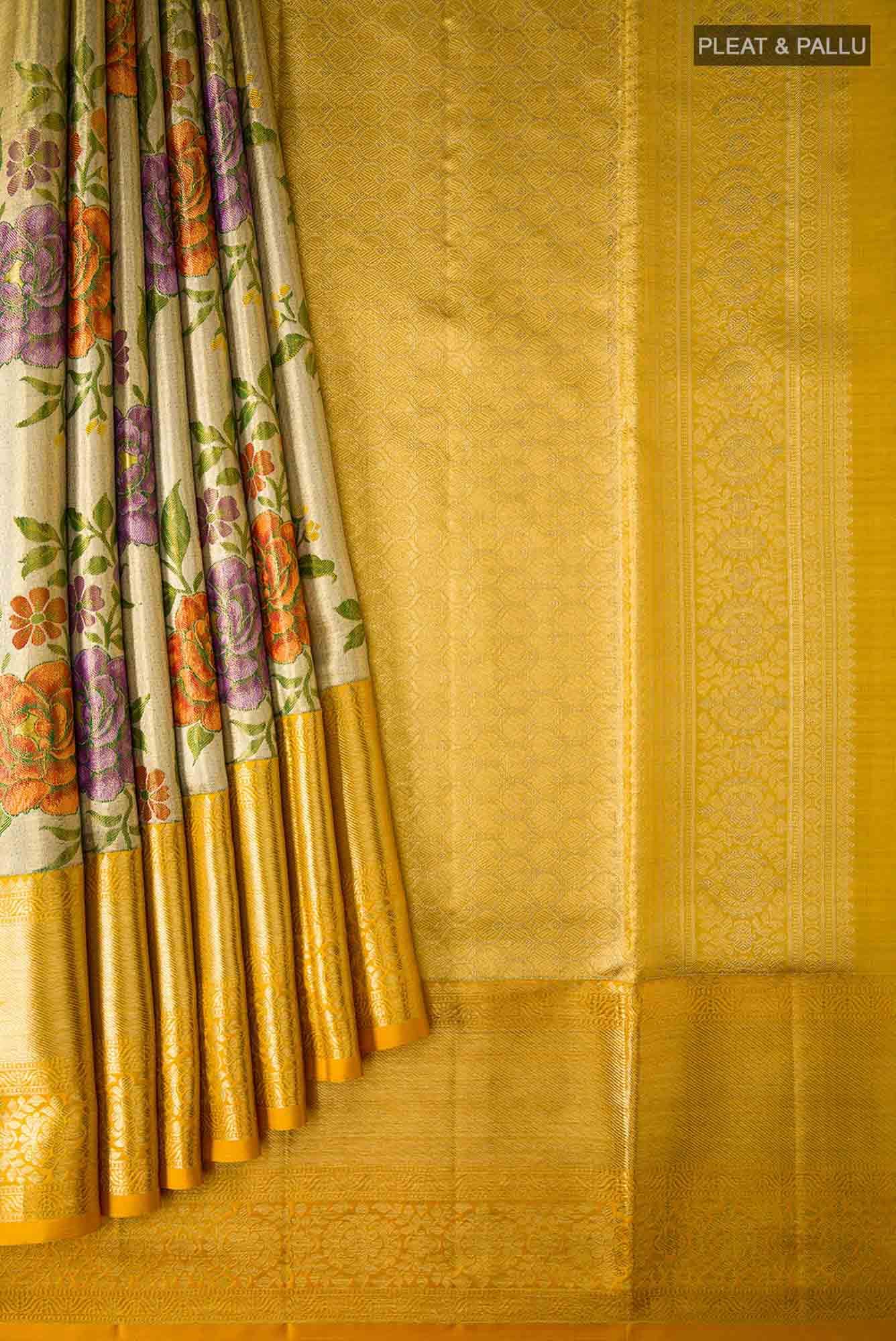 Gold Dual Tone Kanchipuram Tissue Silk Saree