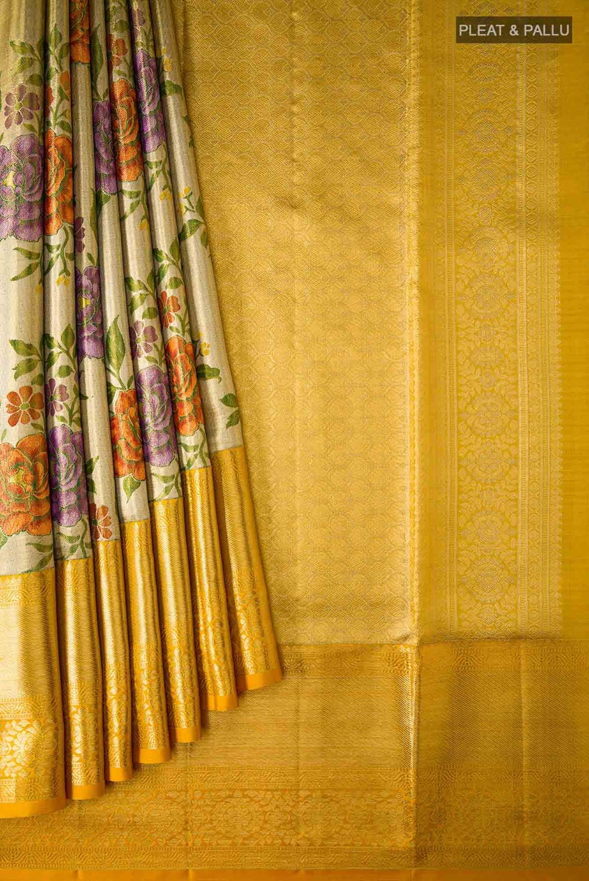 Gold Dual Tone Kanjivaram Tissue Silk Saree
