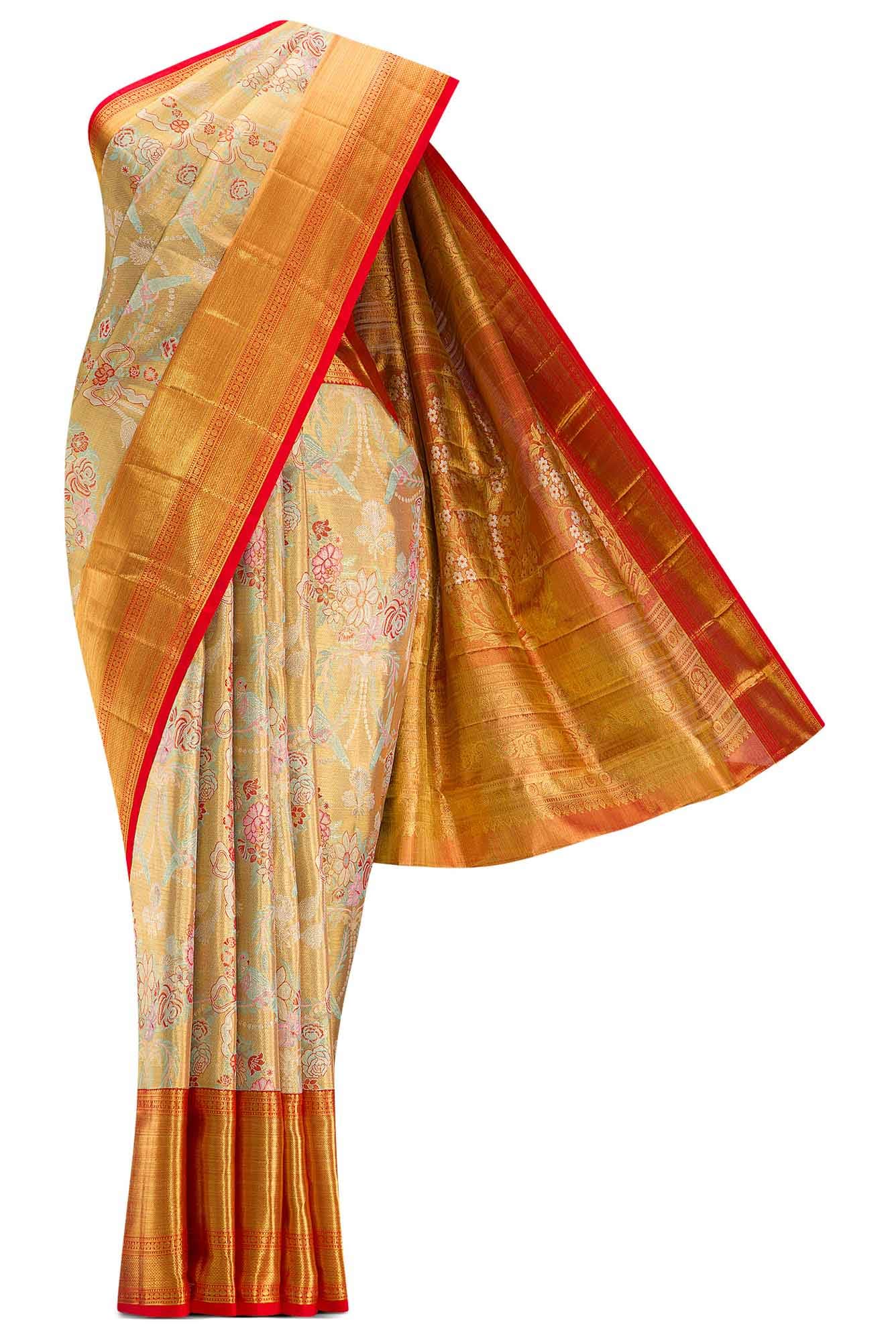 Gold Dual Tone Kanchipuram Tissue Silk Saree