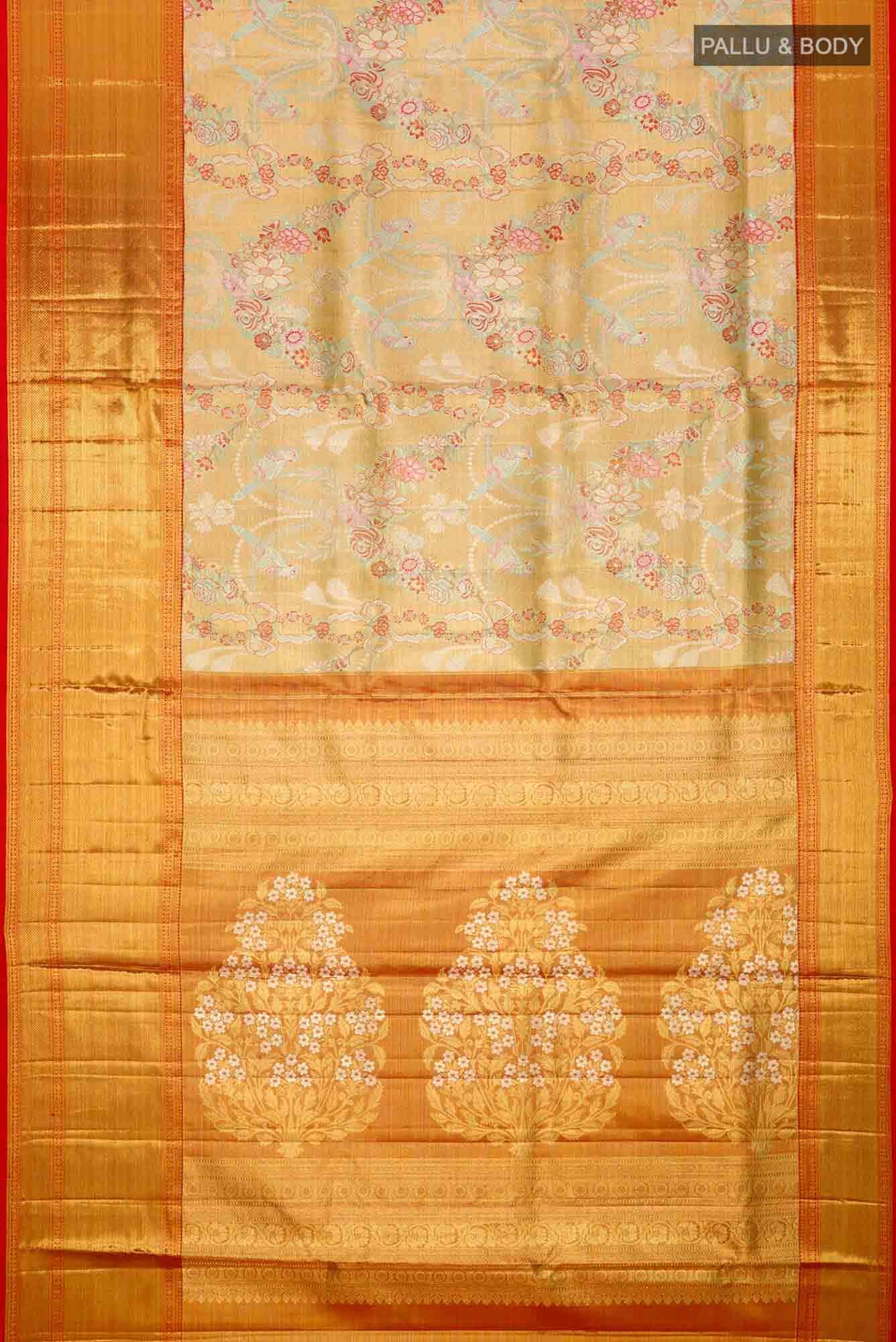 Gold Dual Tone Kanjivaram Tissue Silk Saree