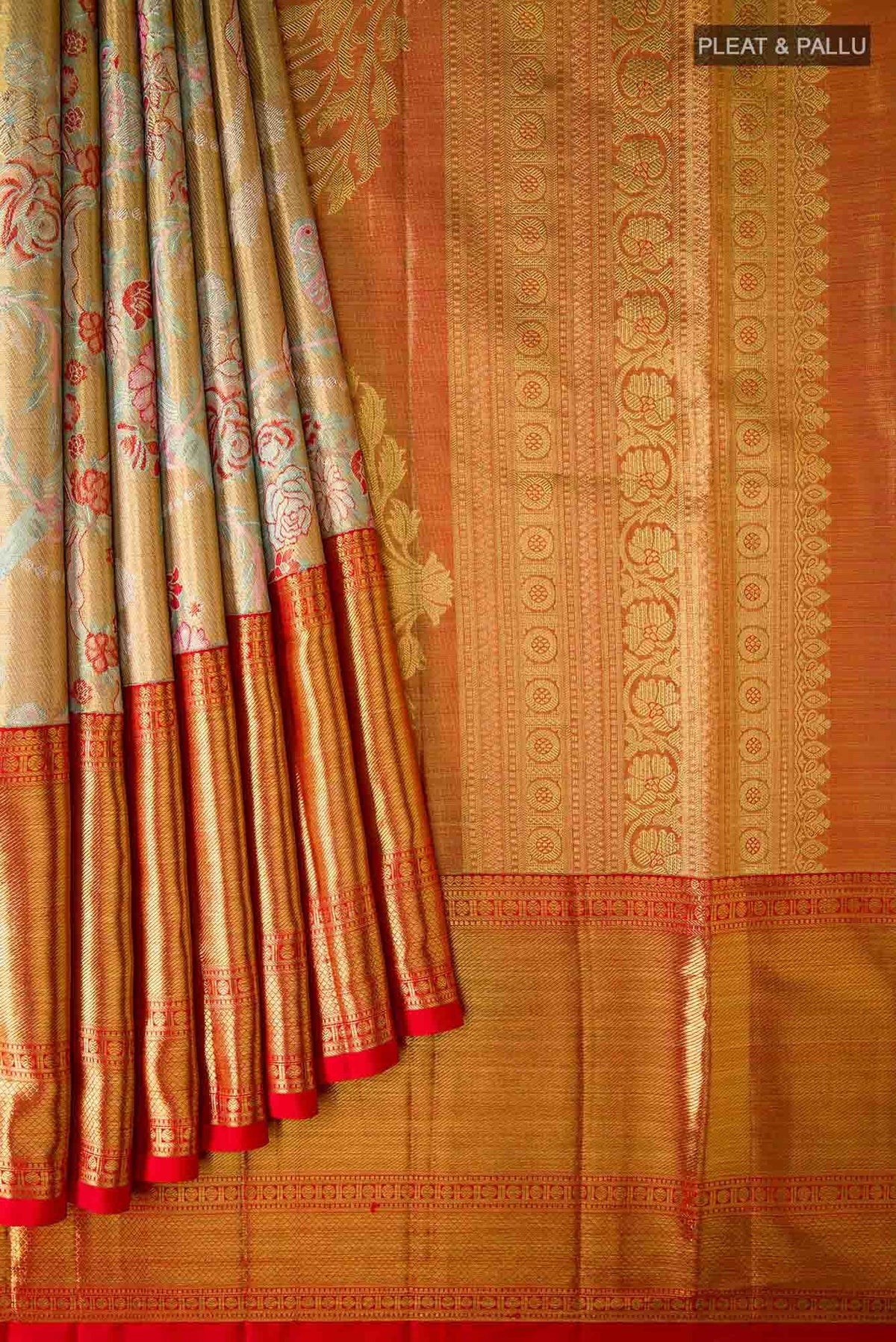 Gold Dual Tone Kanjivaram Tissue Silk Saree