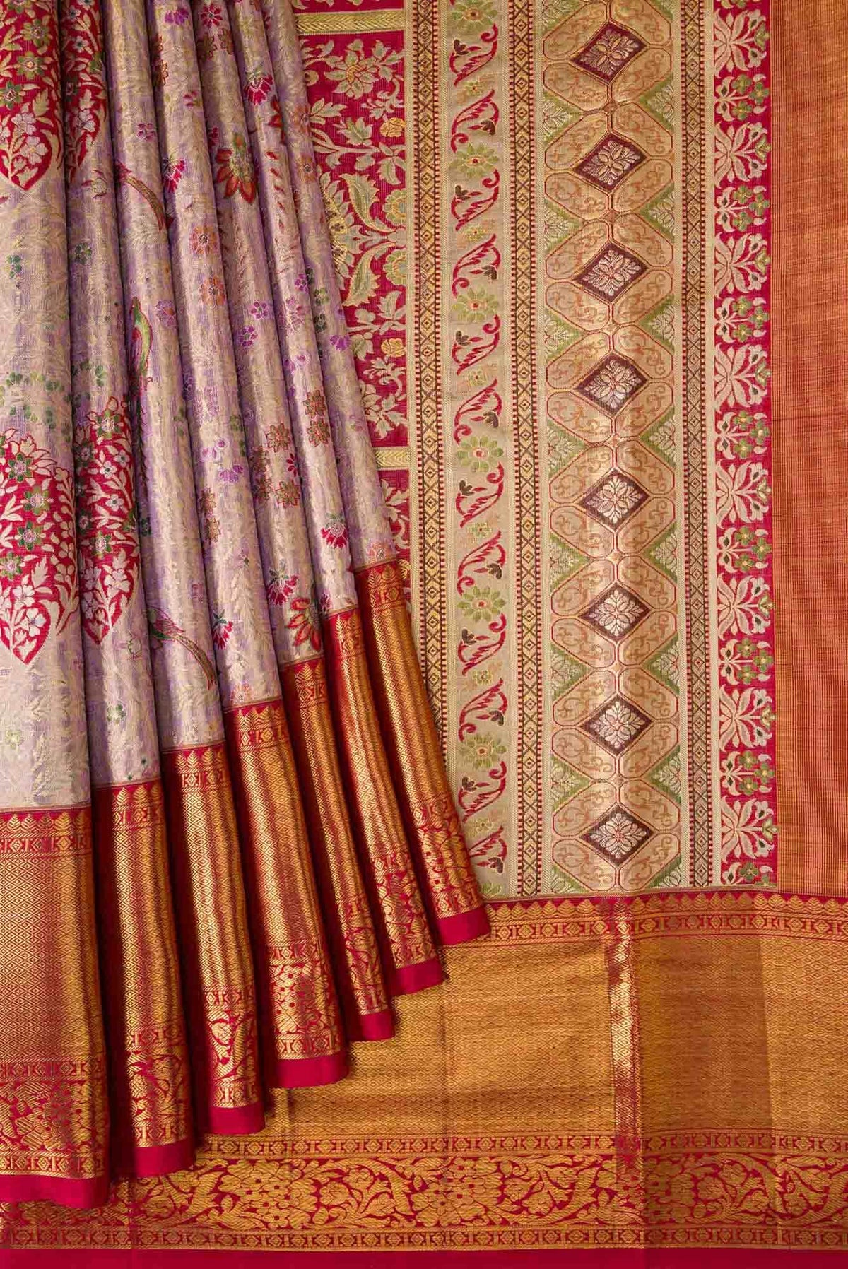 Lavender Dual Tone Kanjivaram Tissue Silk Saree