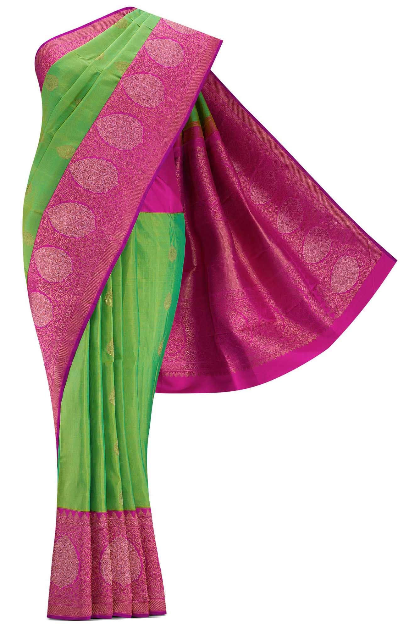 Pure Silk Pure Zari Light Green Dual Tone Kanchipuram Saree